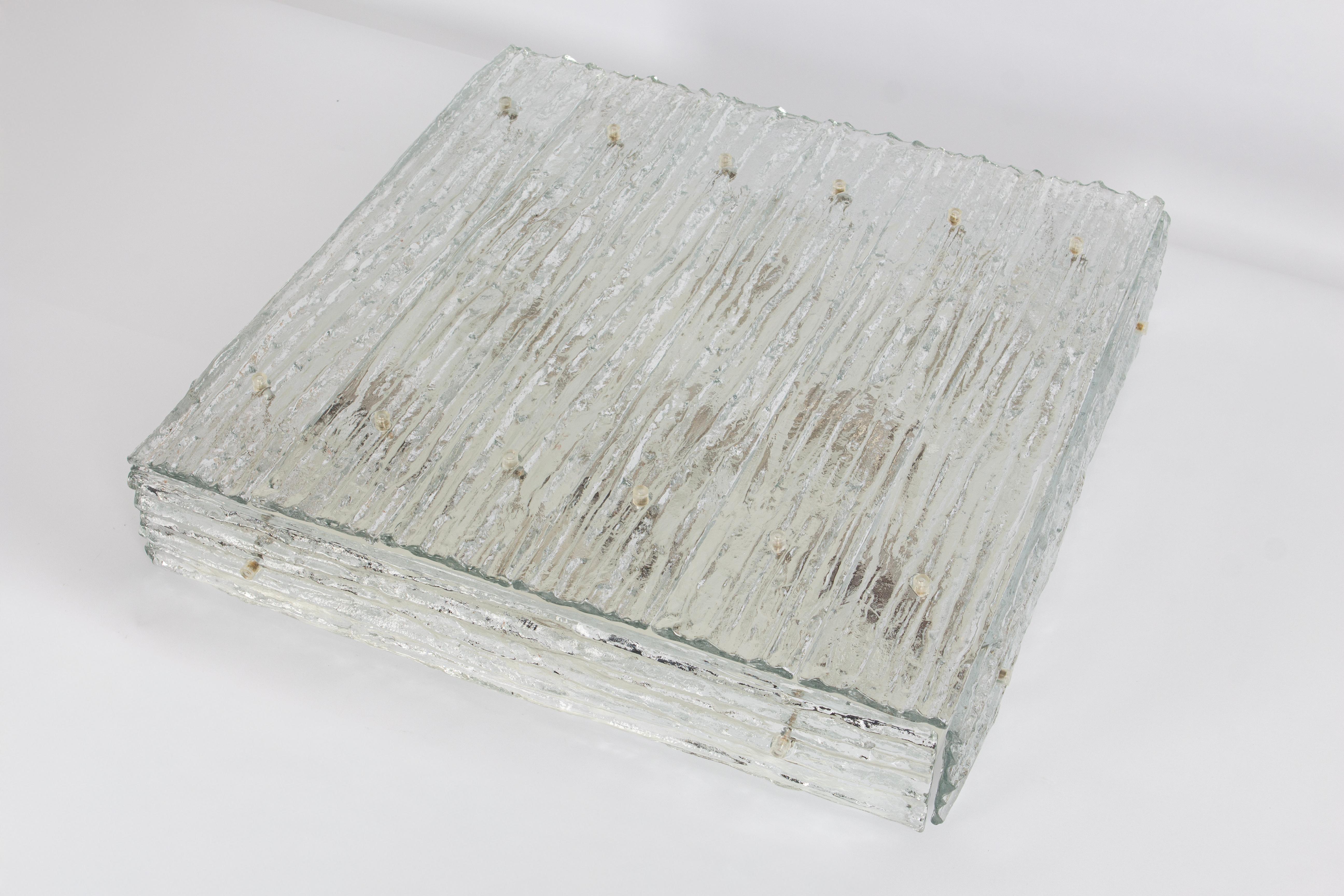 Mid-Century Modern 1 of 3 Huge Murano Glass Square Flush Mount by Kalmar, Austria, 1960s For Sale