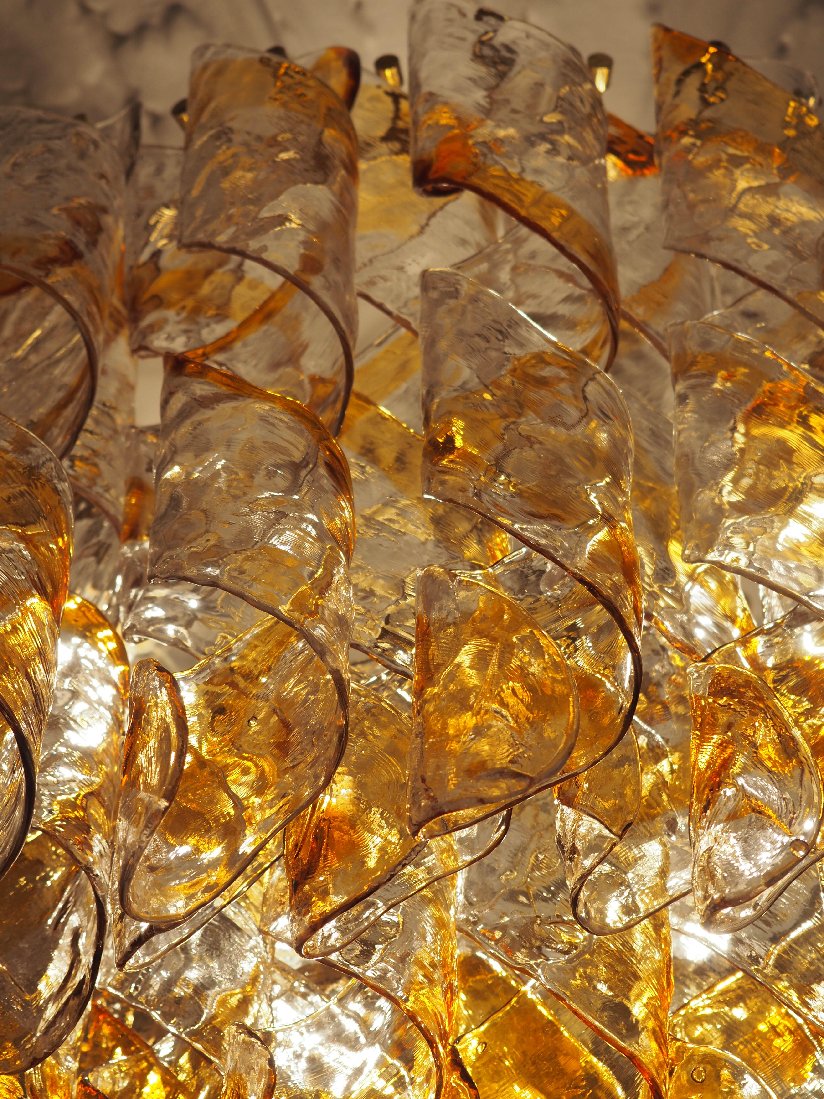 Huge Murano Spiral Amber Glass  Chandelier by Kaiser, circa 1960s For Sale 1
