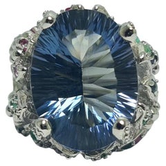 Huge Mystic Topas Rubin Smaragd Saphir .925 Sterling Silber Rhodium Platin Ring