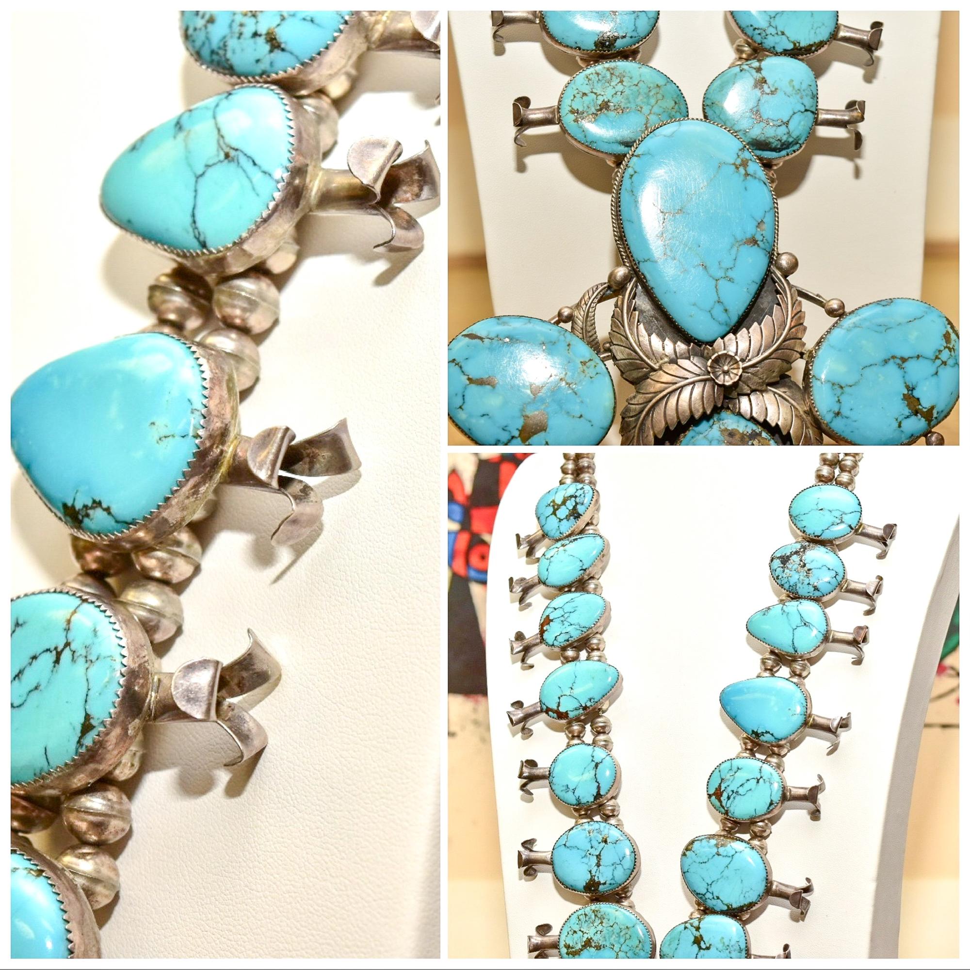 HUGE Native American Turquoise Squash Blossom Necklace For Sale 1