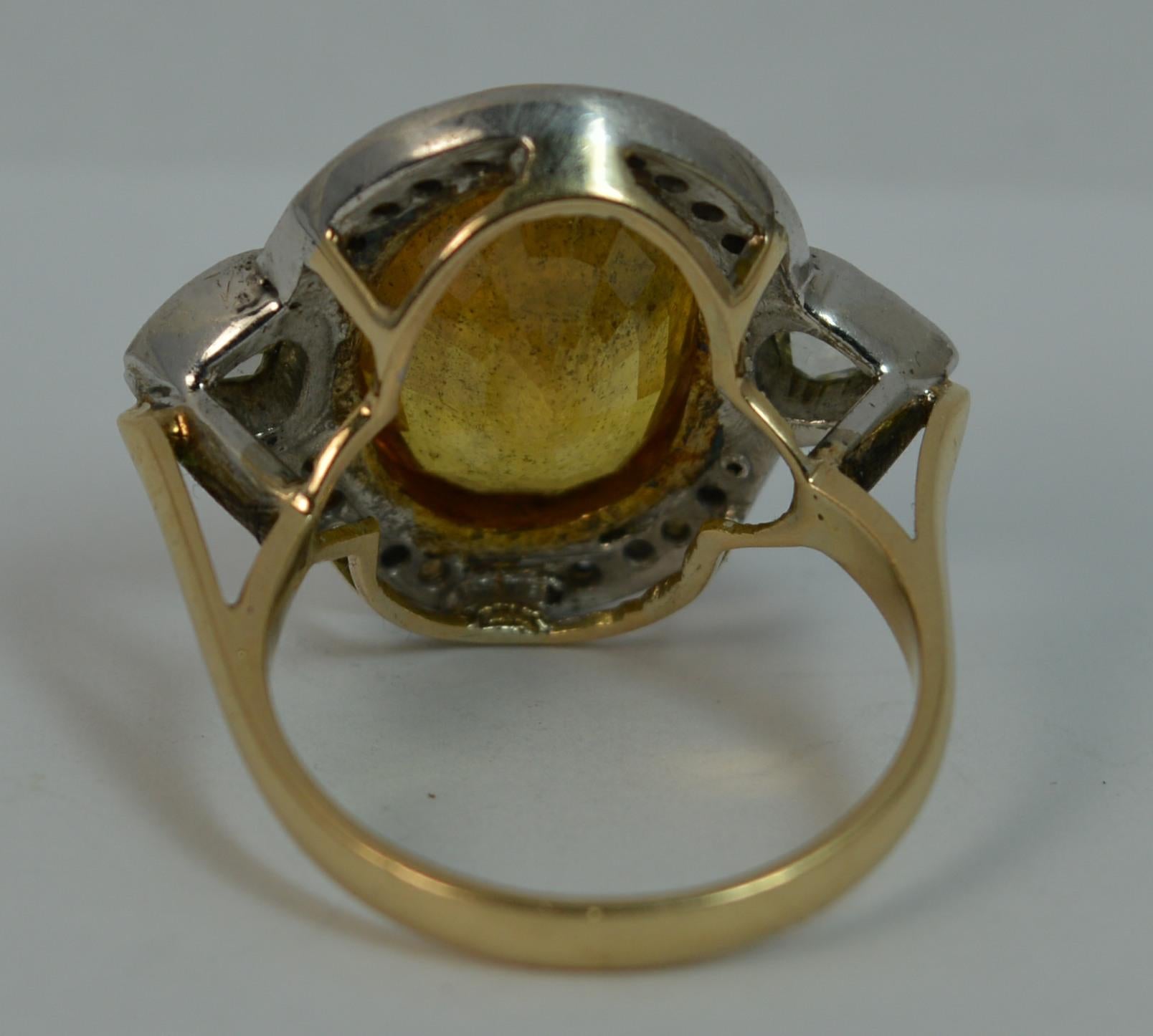 Huge Natural Orangish Yellow Sapphire and Diamond Cluster Ring 6