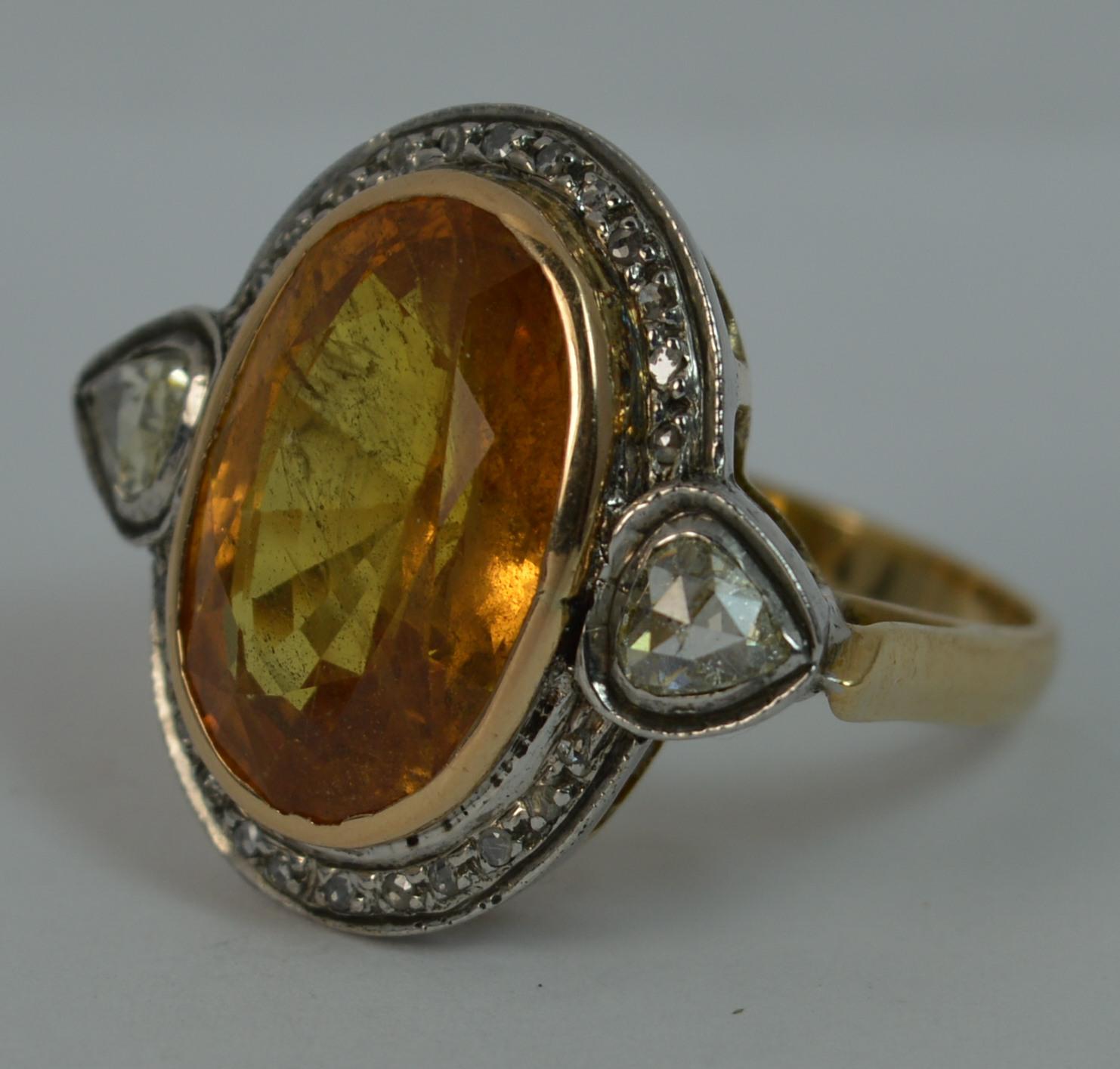 Huge Natural Orangish Yellow Sapphire and Diamond Cluster Ring 8