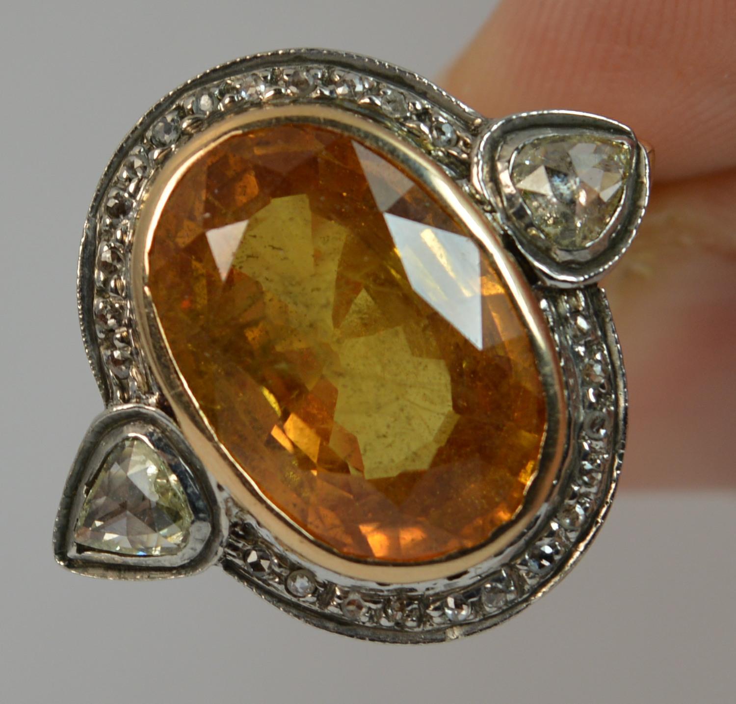 Huge Natural Orangish Yellow Sapphire and Diamond Cluster Ring 9