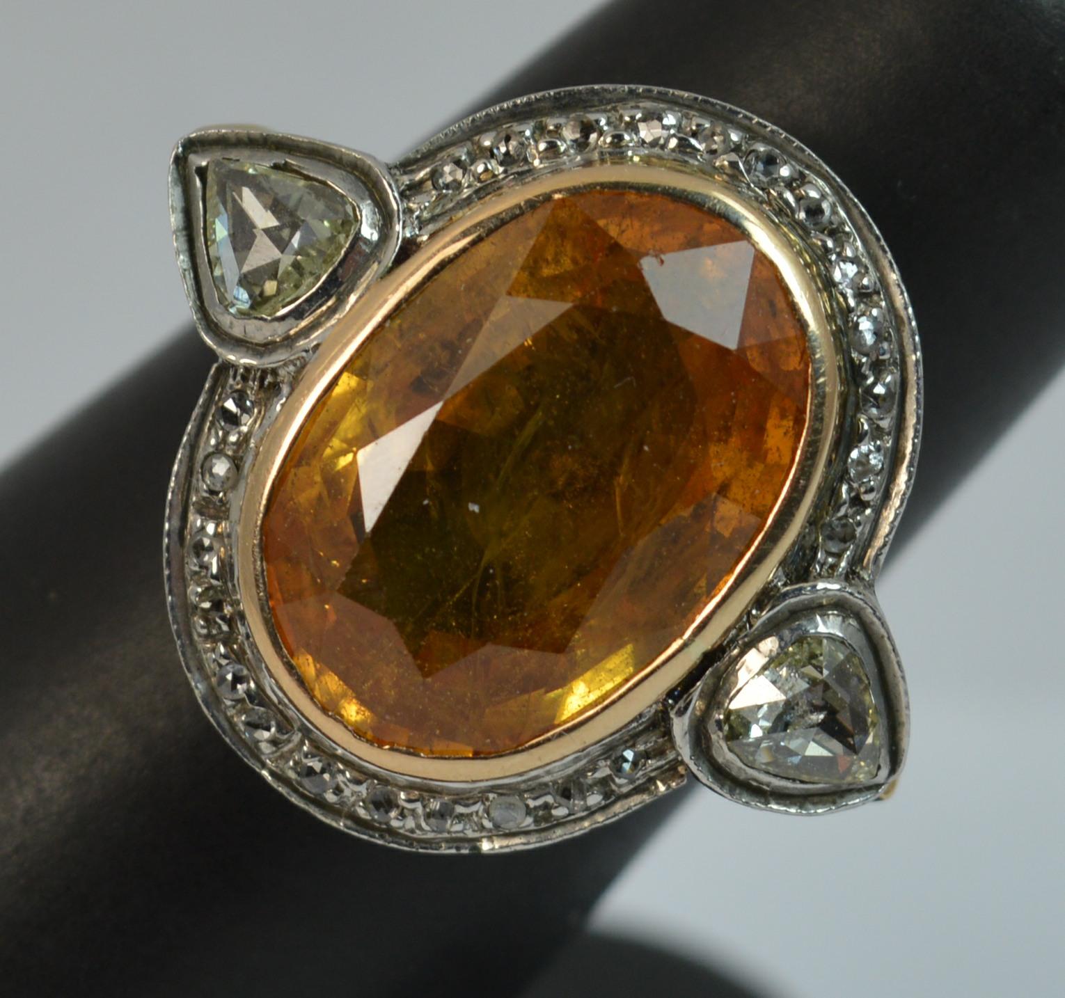 Huge Natural Orangish Yellow Sapphire and Diamond Cluster Ring 10