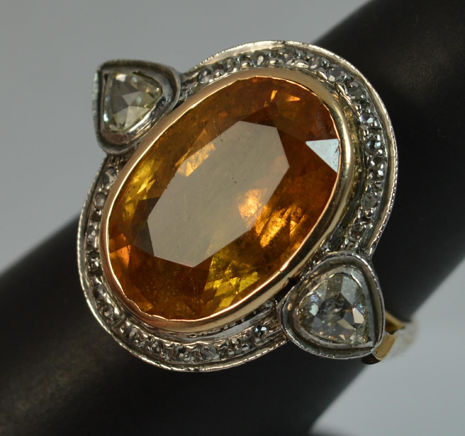Huge Natural Orangish Yellow Sapphire and Diamond Cluster Ring 11