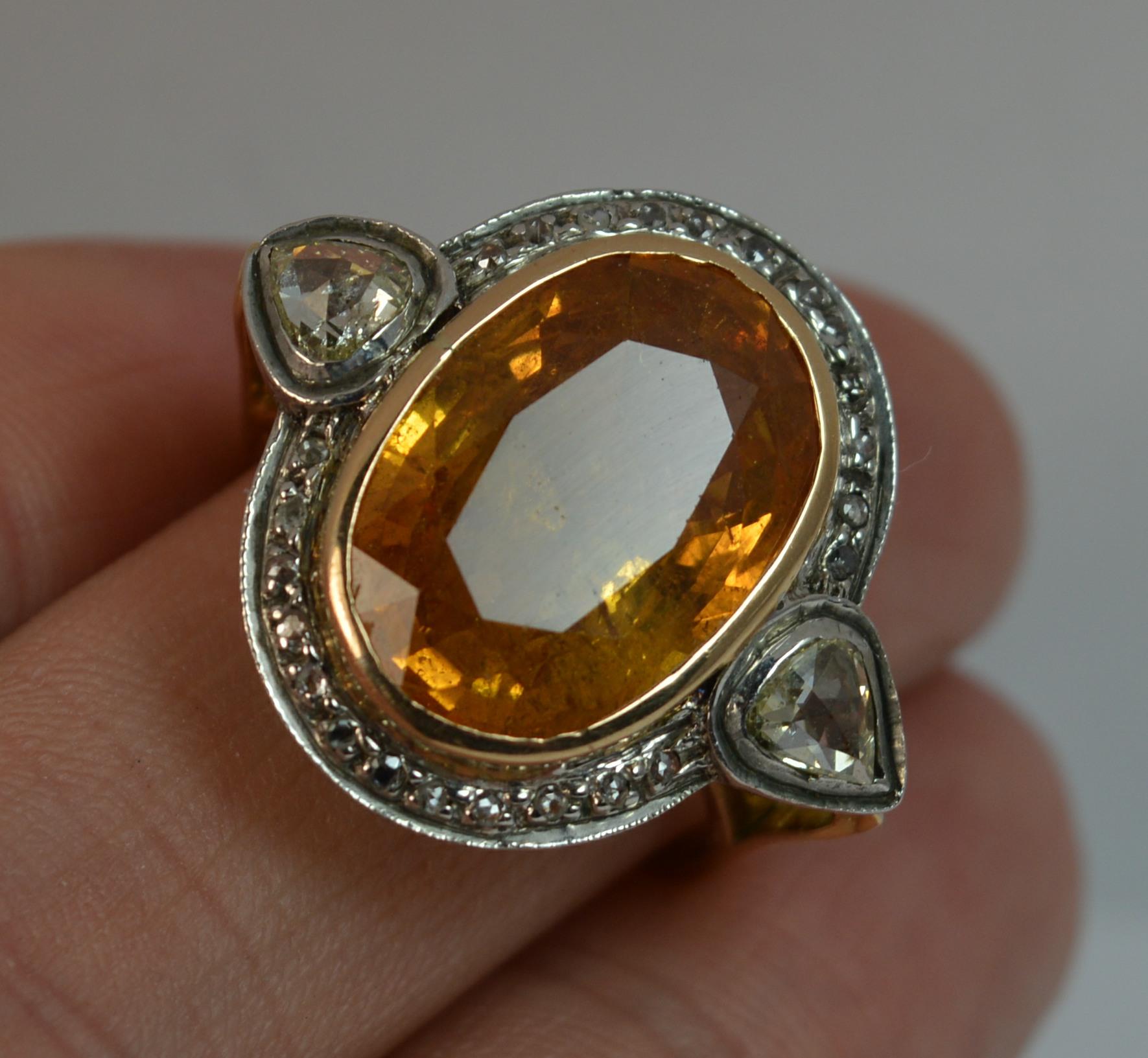 Women's Huge Natural Orangish Yellow Sapphire and Diamond Cluster Ring