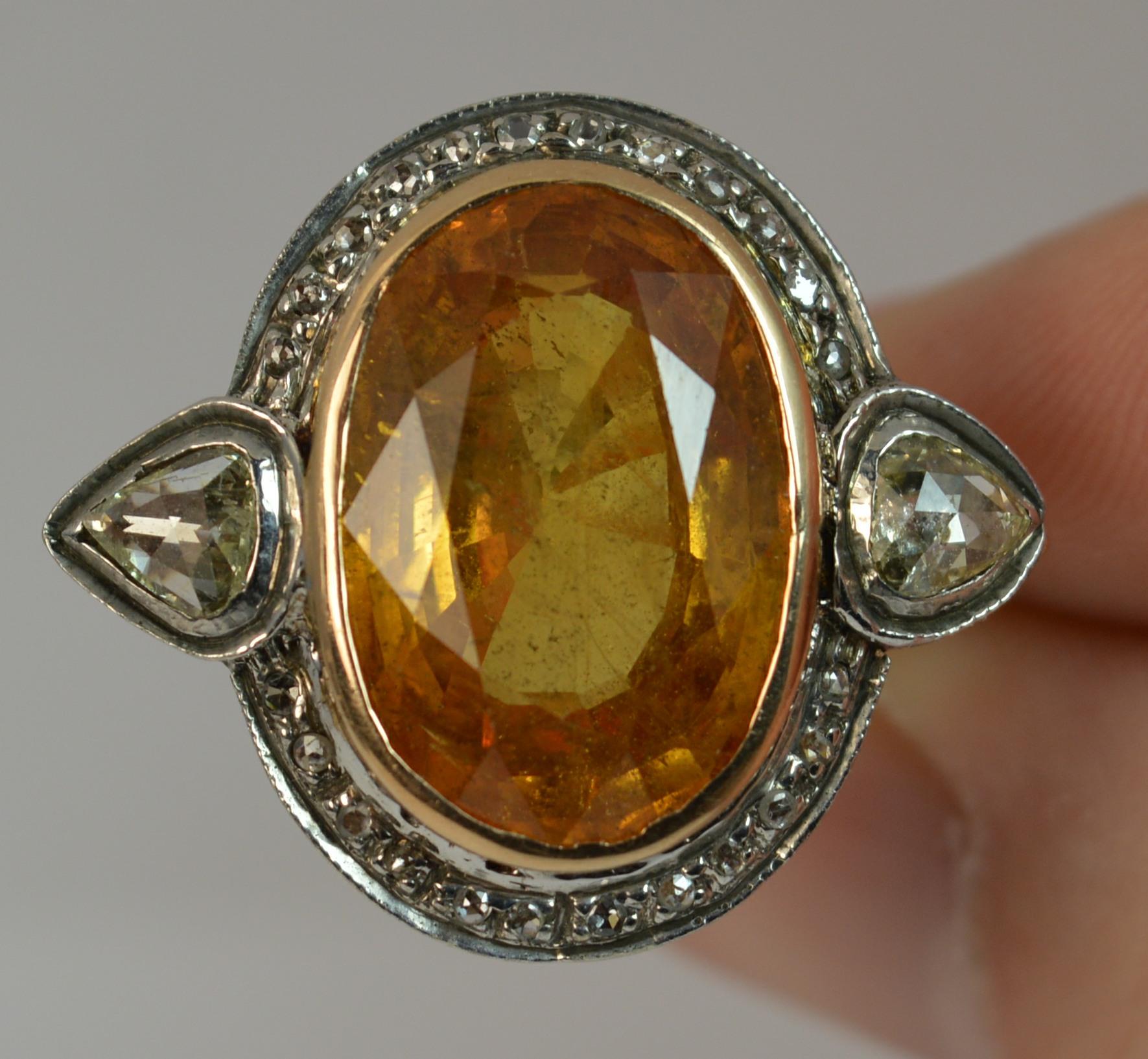 Huge Natural Orangish Yellow Sapphire and Diamond Cluster Ring 1