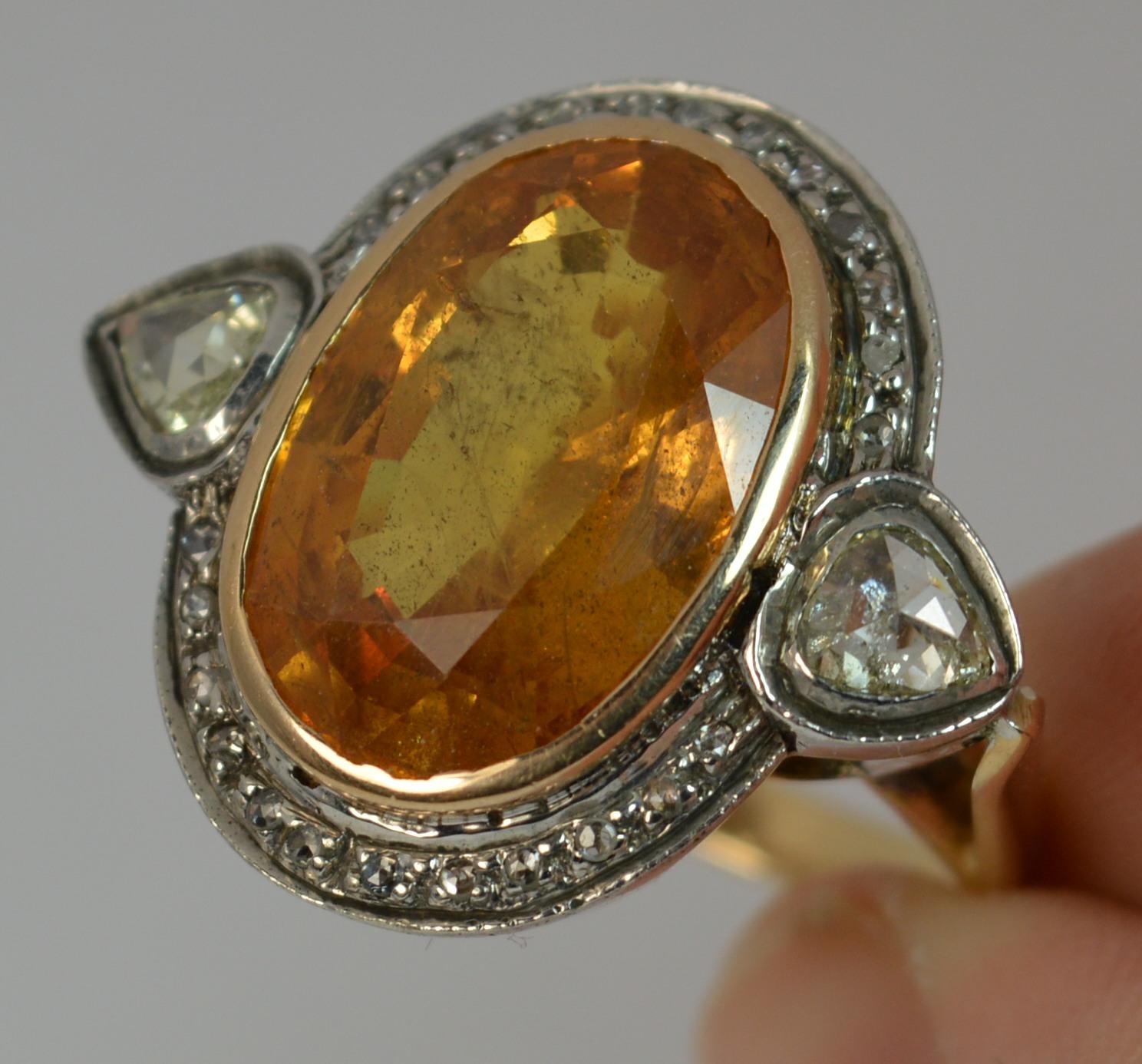 Huge Natural Orangish Yellow Sapphire and Diamond Cluster Ring 2