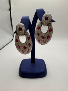 Huge natural ruby cocktail earrings untreated rubies 18KT gold