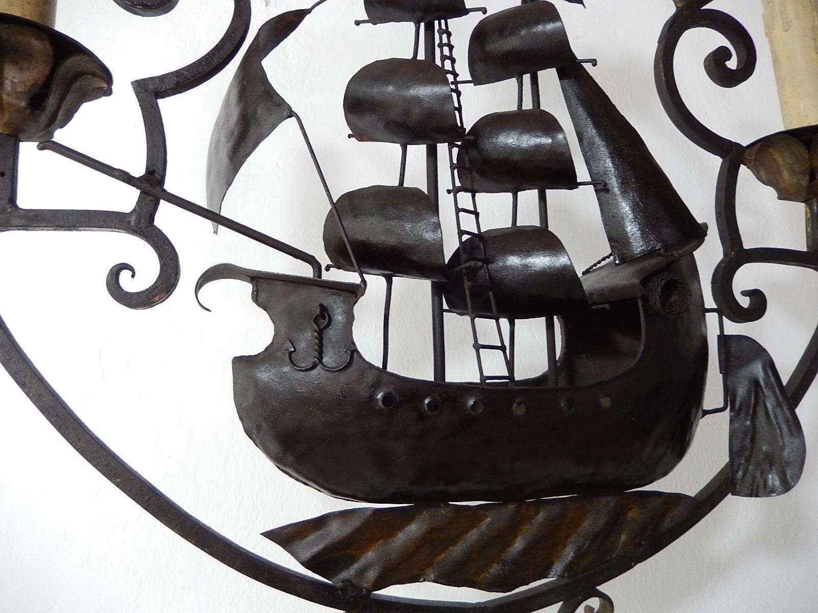 Early 20th Century Huge Nautical Sailing Boat Ship Chandelier circa 1900 Wrought Iron