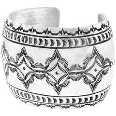 Huge Navajo Concho Stamped Sterling Cuff Bracelet