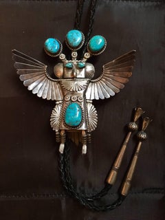 Huge Navajo Native American Turquoise and Silver Bolo Tie, circa 1960s