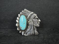 Huge Navajo Turquoise Chieftain Indian Head Ring Size 8 Signed