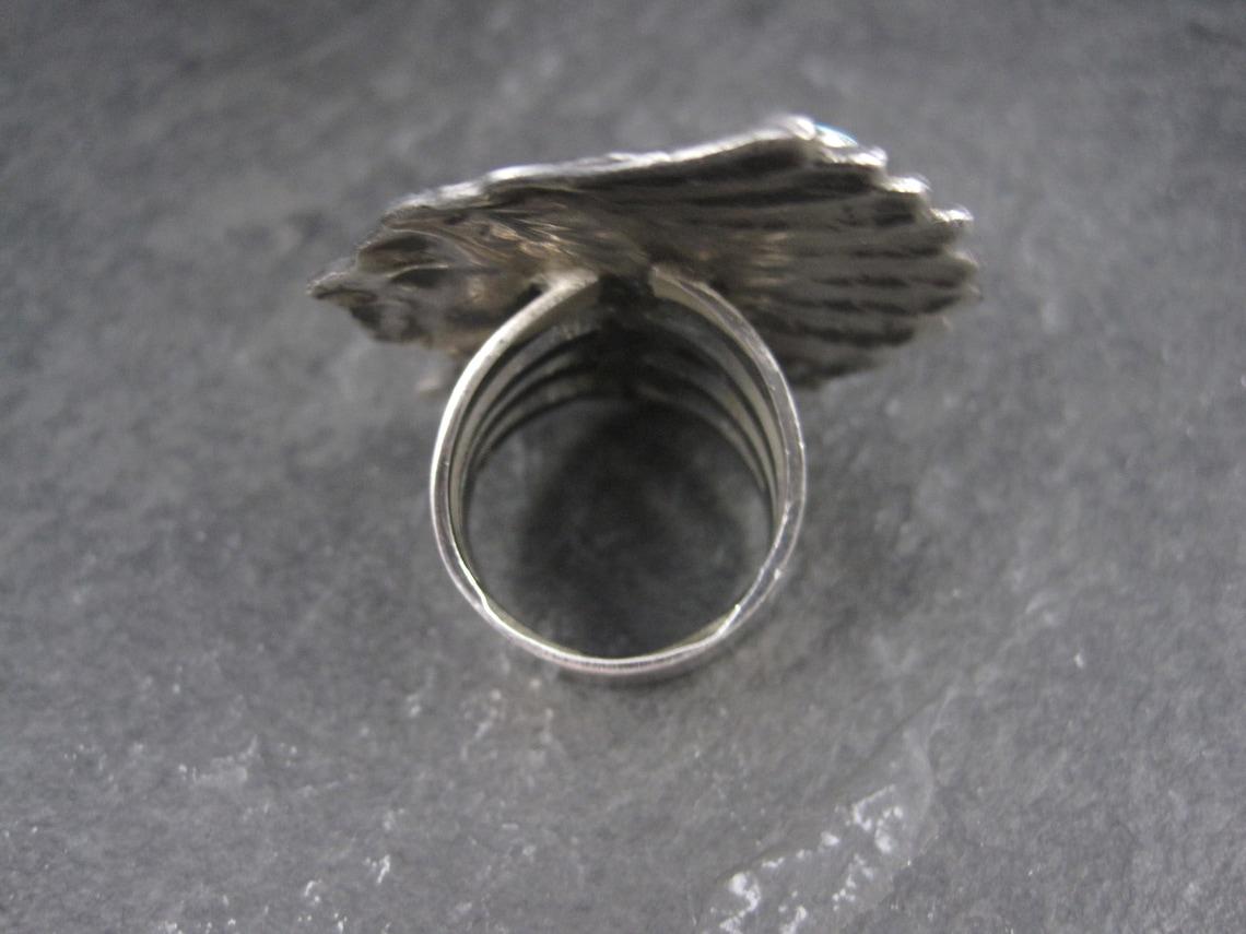 Women's or Men's Huge Navajo Turquoise Chieftain Indian Head Ring Size 8 Signed For Sale