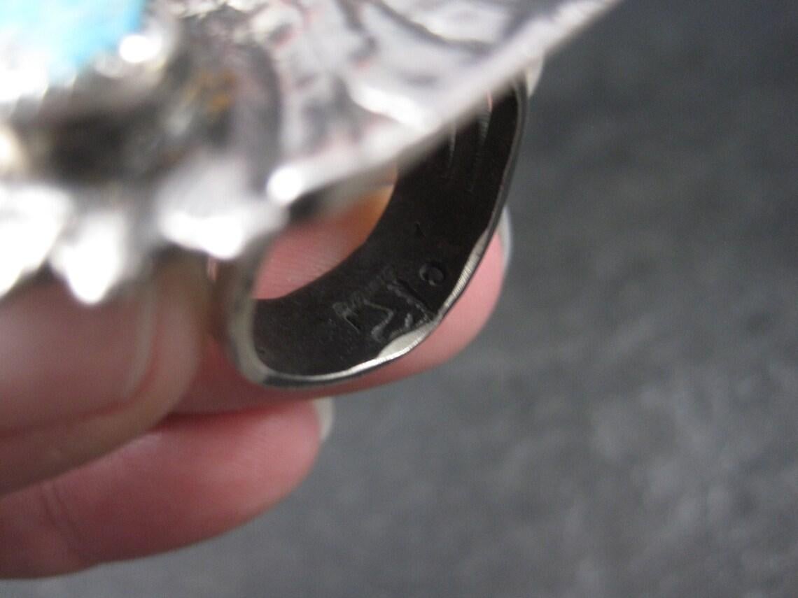 Huge Navajo Turquoise Chieftain Indian Head Ring Size 8 Signed For Sale 2