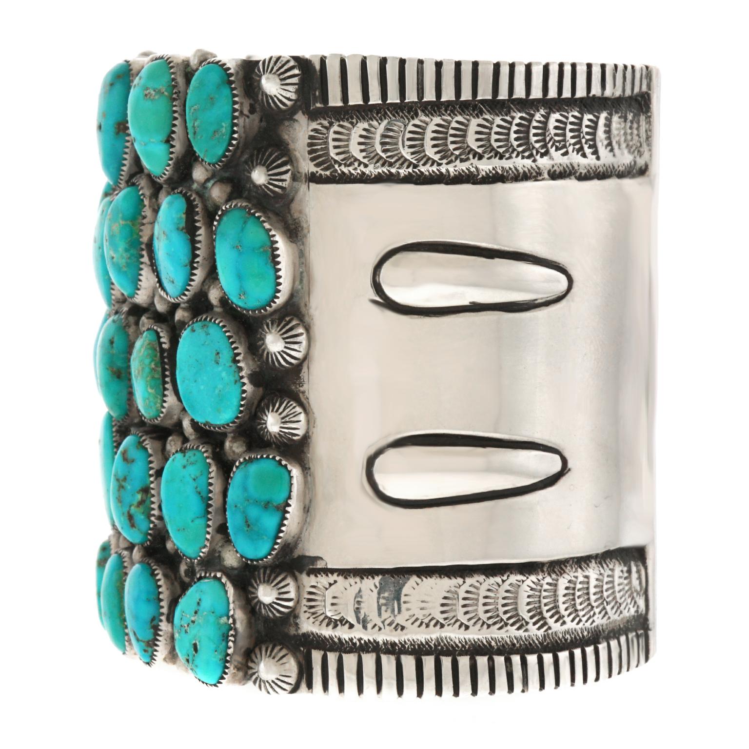 Huge Navajo Turquoise-Set Sterling Bracelet 2