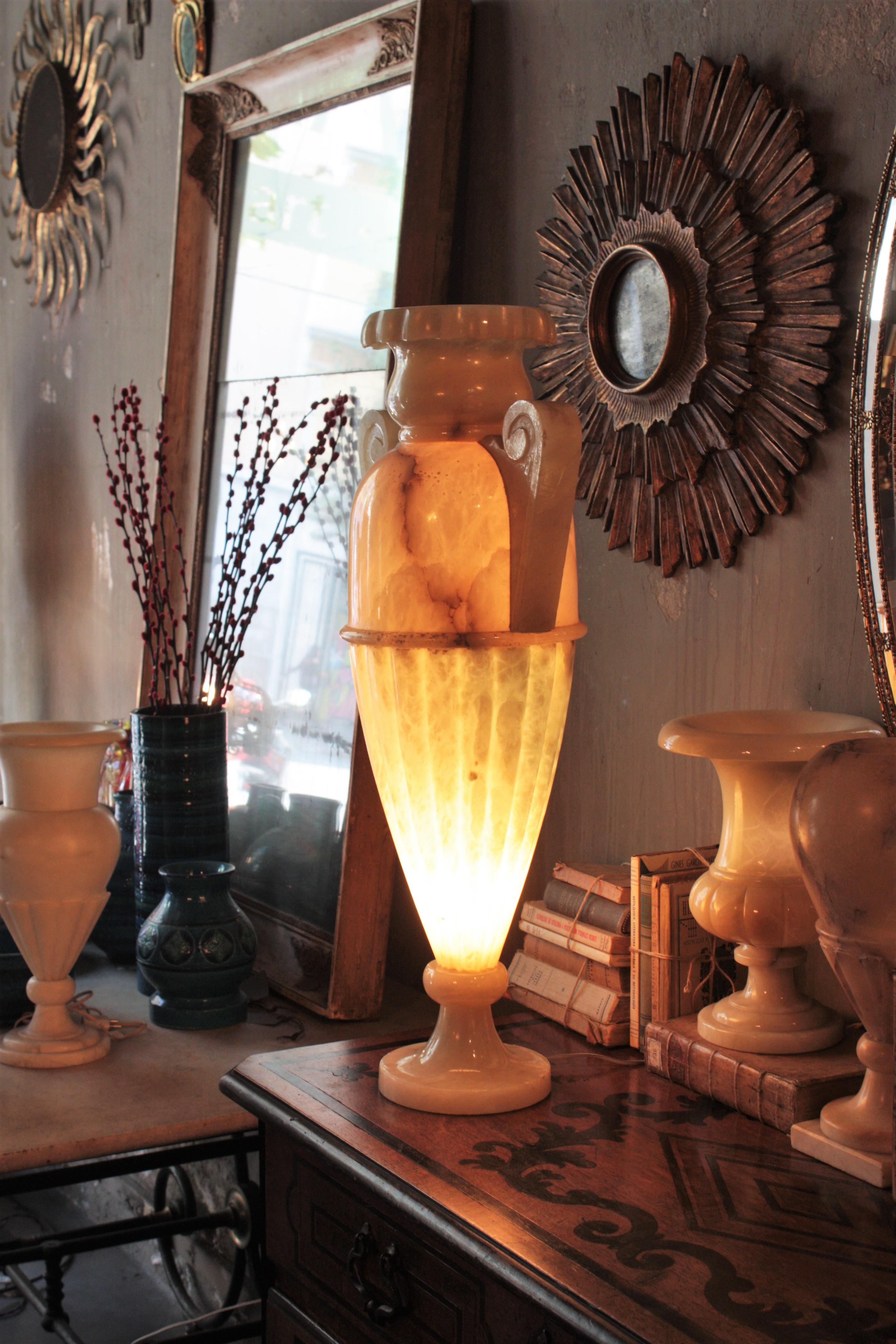 Huge Neoclassical Alabaster Urn Lamp & Column Pedestal Stand For Sale 6