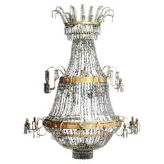 Antique Huge Neoclassical Italian Chandelier with a Rich Crystal Hanging, Naples 19th