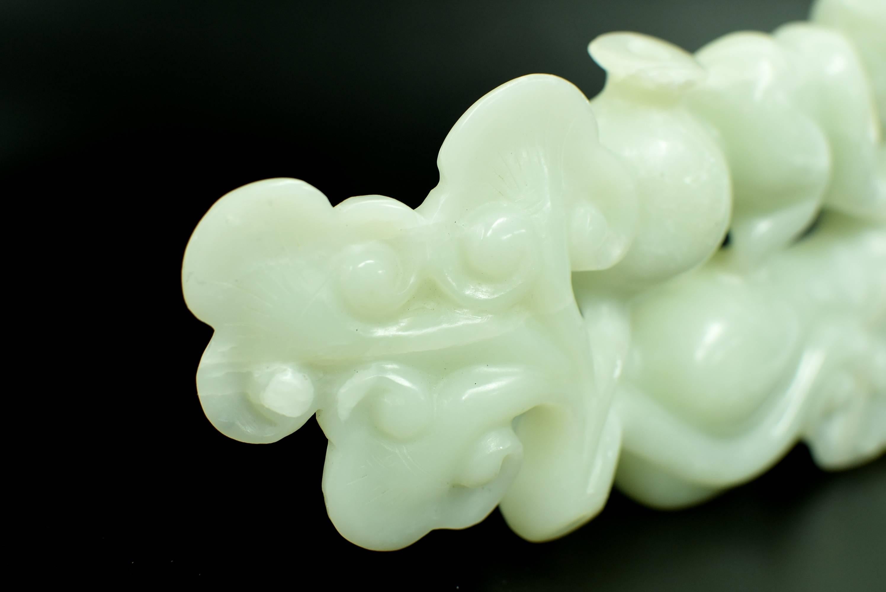Nephrite Jade Statue Green Celadon Boy and Citron 2.3 lb  For Sale 3