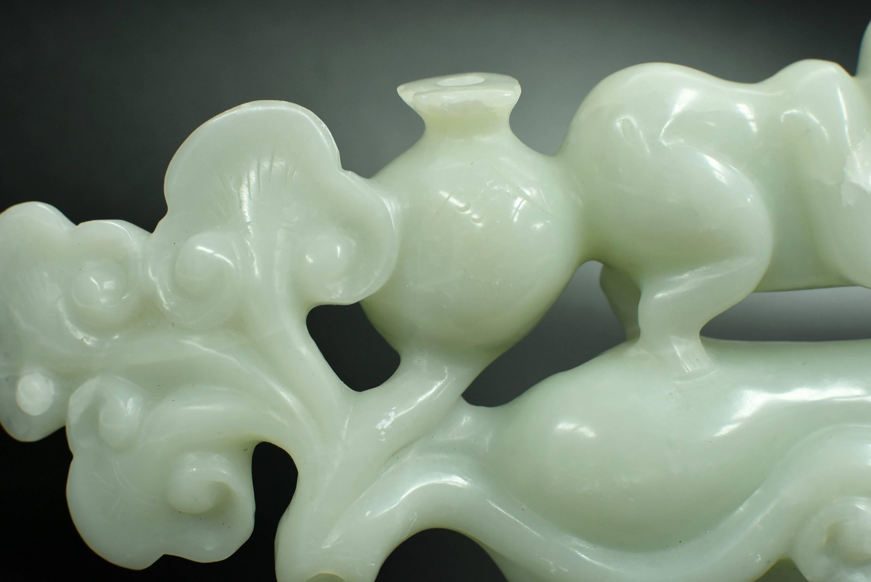 Nephrite Jade Statue Green Celadon Boy and Citron 2.3 lb  For Sale 9