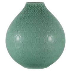 Énorme vase Marselis de Nils Thorsson en Aluminia avec glaçure turquoise, Danemark, années 1960
