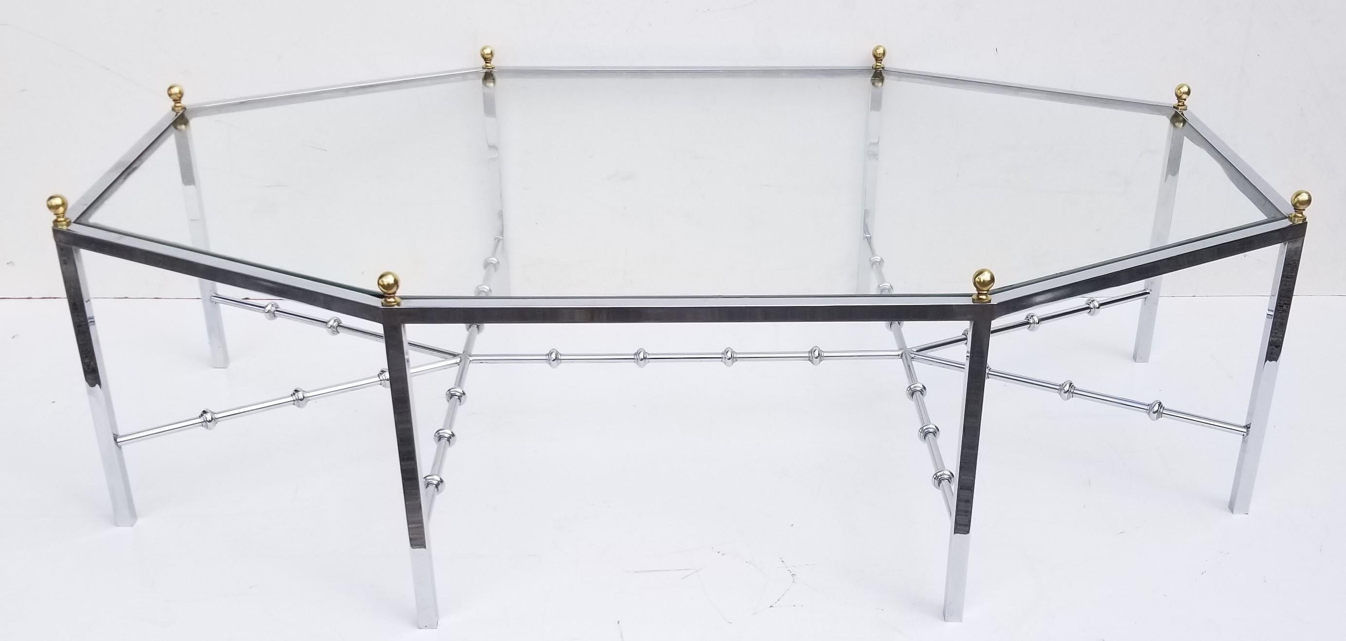 Brass Huge Octogonal Cocktail Table by Maison Jansen For Sale