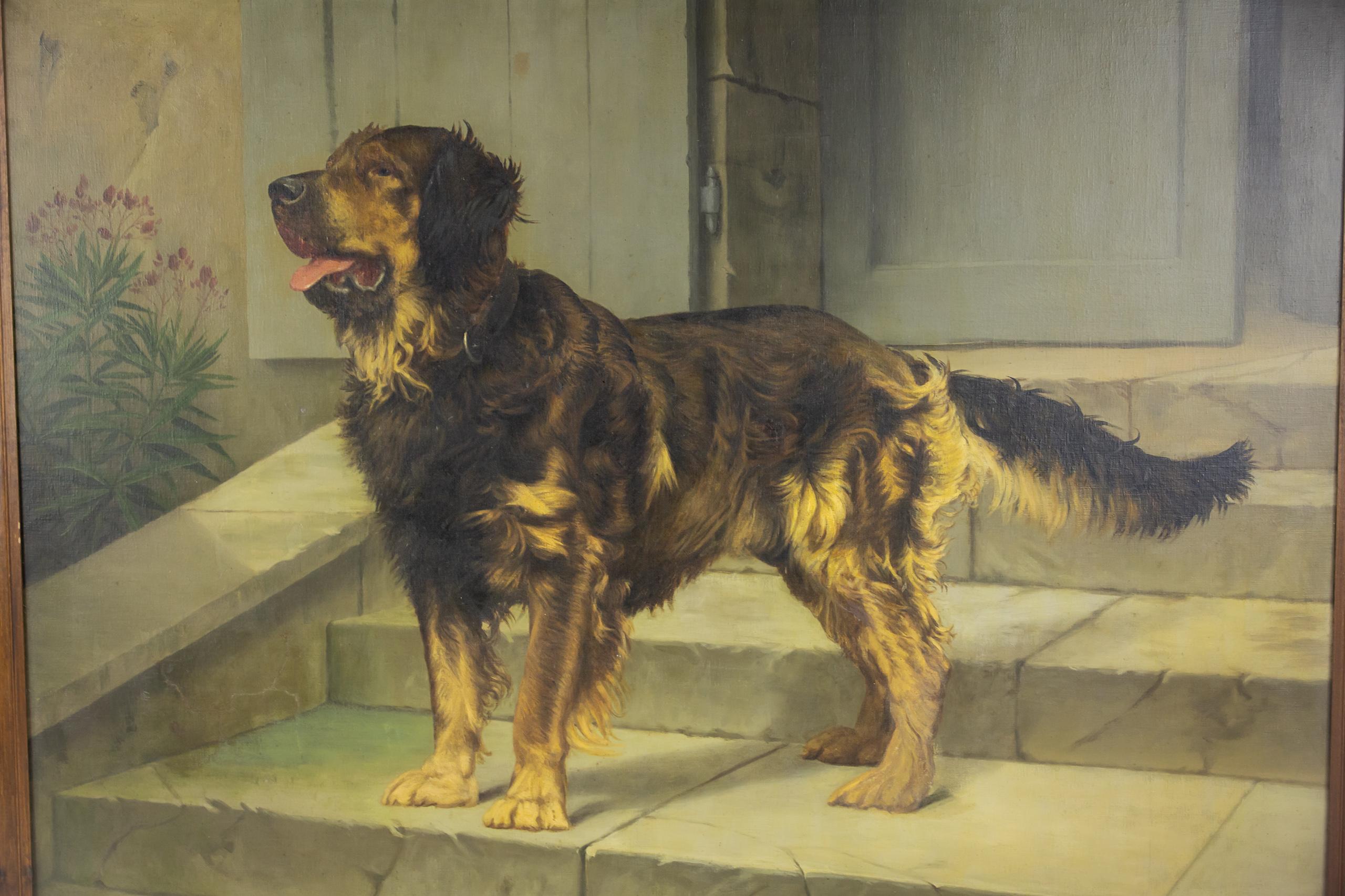 Huge Oil on Canvas English Sheperd Dog Portait by Blanche Polonceau 1909 For Sale 2