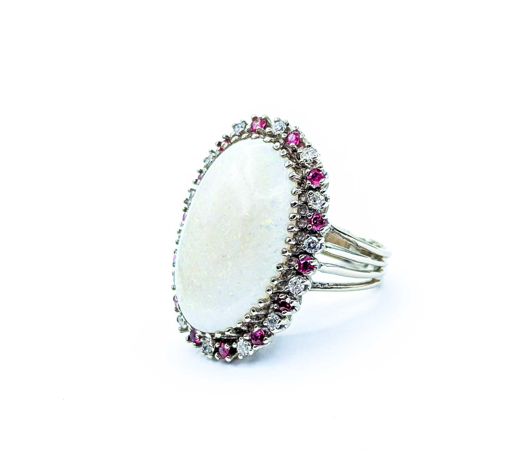 Huge Opal & Diamond Cocktail Ring in White Gold For Sale 4
