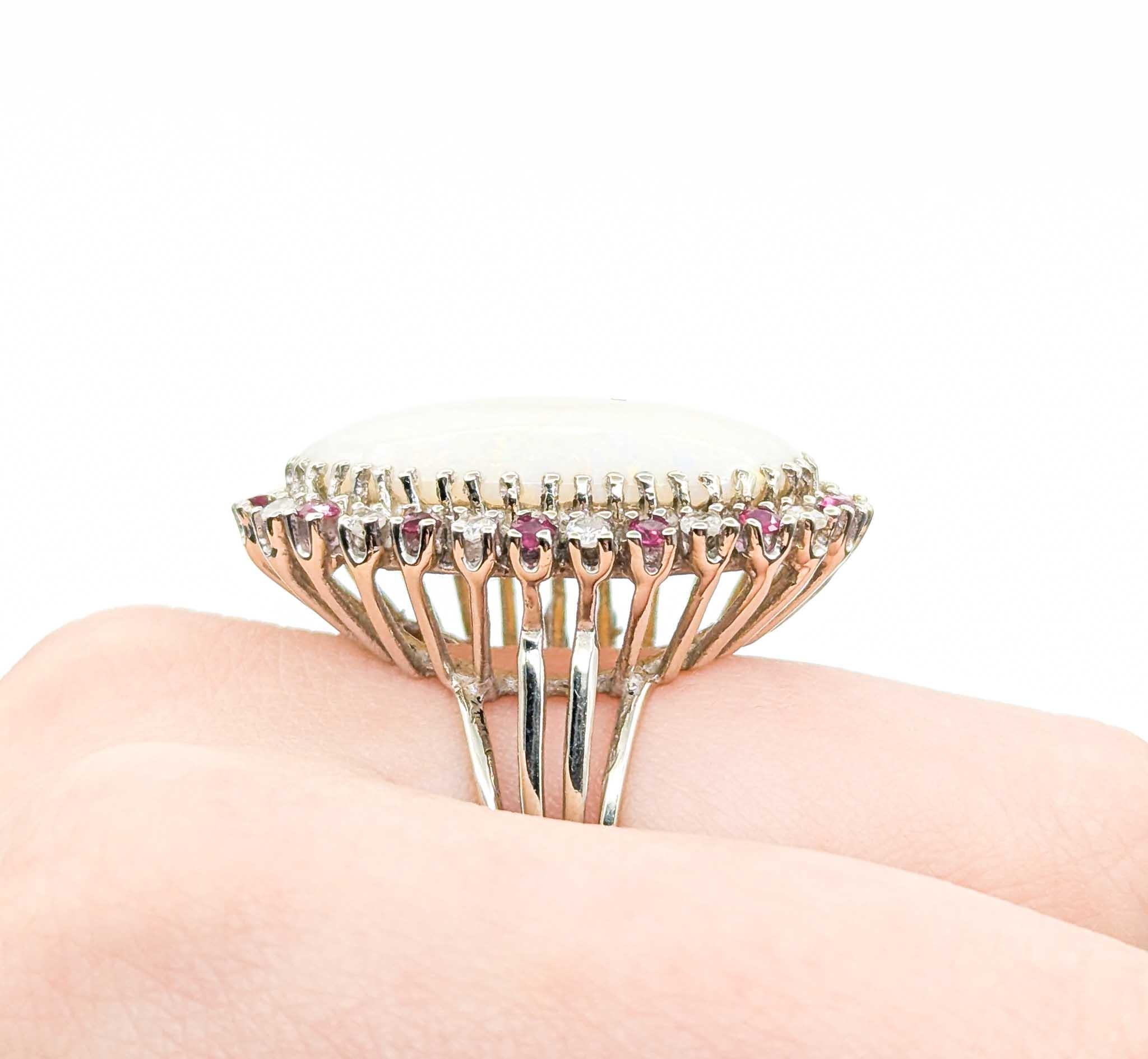 Contemporary Huge Opal & Diamond Cocktail Ring in White Gold For Sale