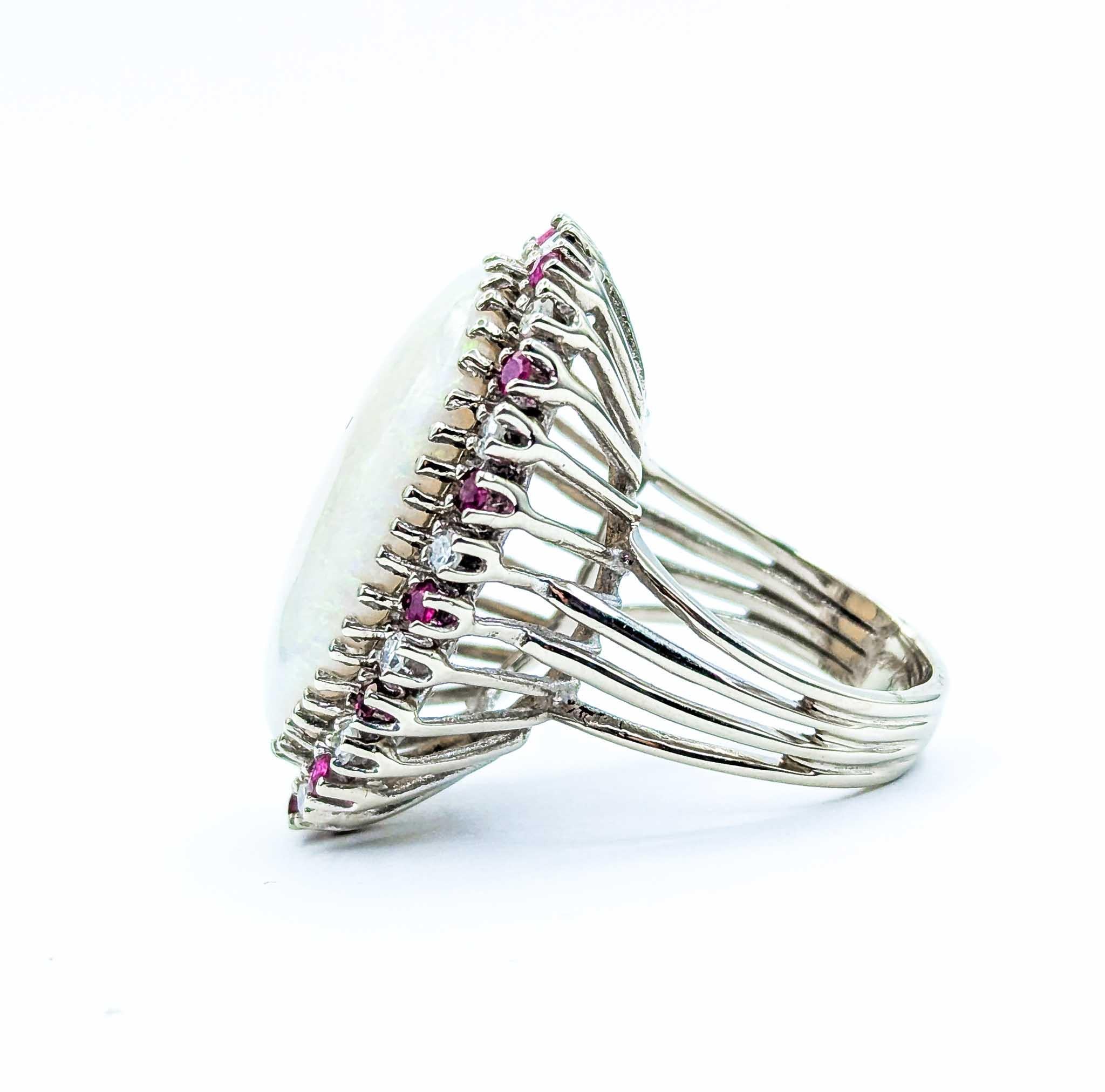 Women's Huge Opal & Diamond Cocktail Ring in White Gold For Sale