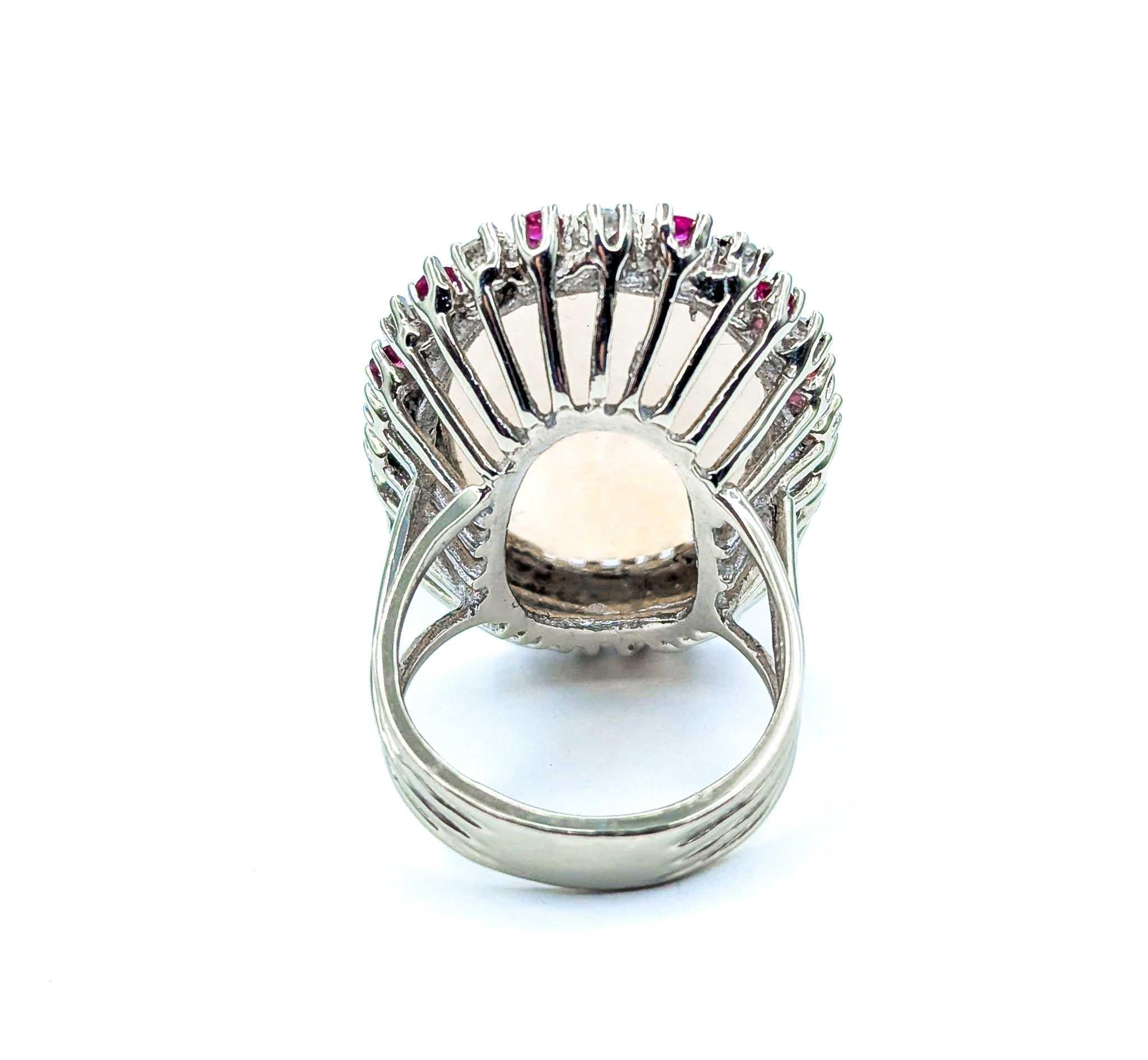 Huge Opal & Diamond Cocktail Ring in White Gold For Sale 1