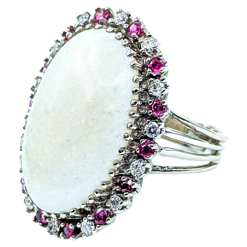 Huge Opal & Diamond Cocktail Ring in White Gold For Sale