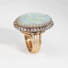 Huge Opal Diamond Ring Vintage 14k Yellow Gold Sz 5.5 Oval Cocktail Jewelry