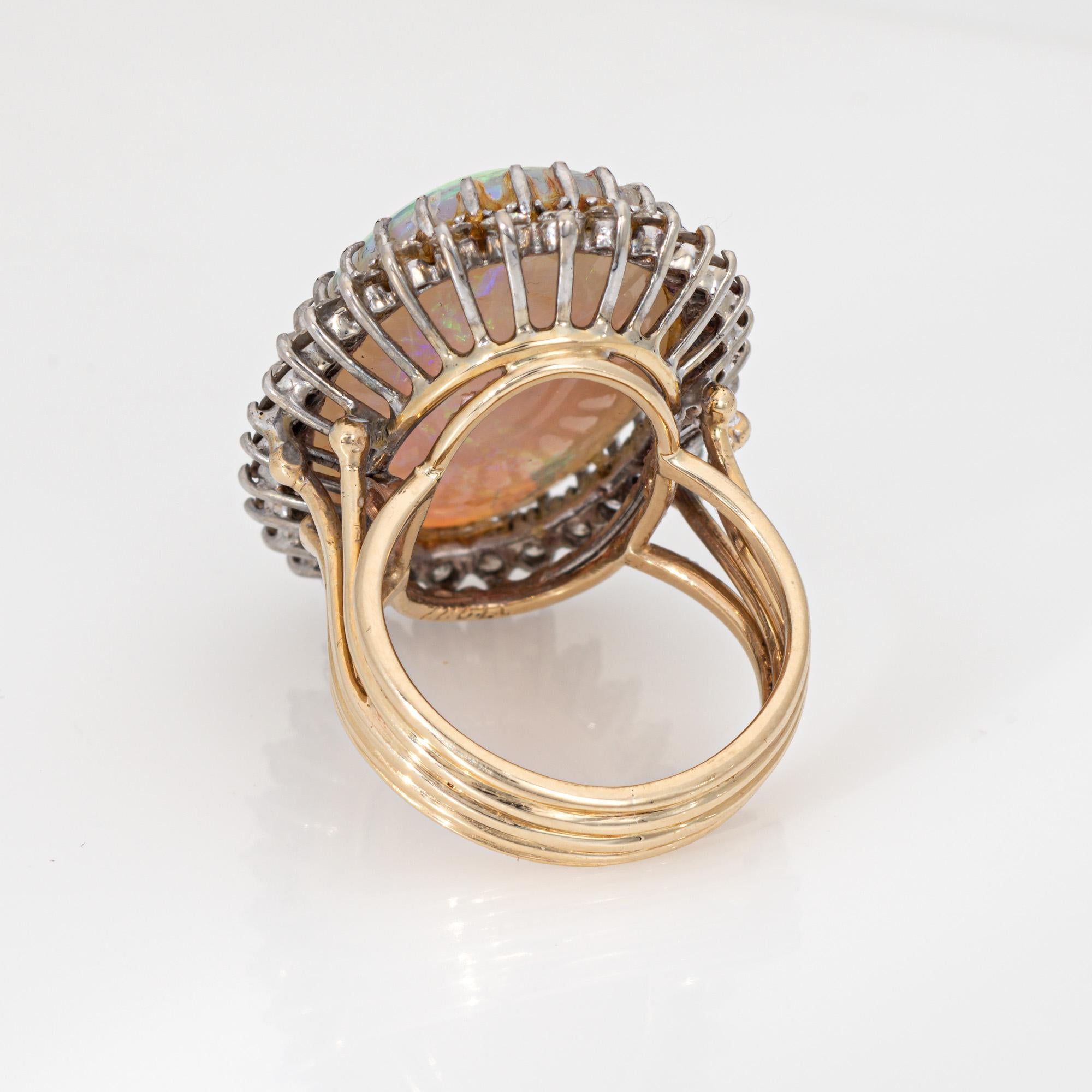 Anello Opale Diamante Vintage 14k Oro Giallo Sz 5.5 Ovale Cocktail Gioielli In condizioni buone a Torrance, CA