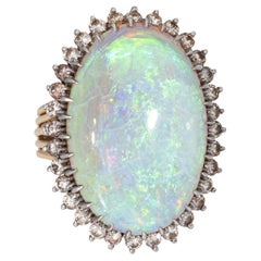 Anello Opale Diamante Vintage 14k Oro Giallo Sz 5.5 Ovale Cocktail Gioielli