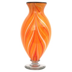 Huge Orange Murano Striped Art Glass Vase