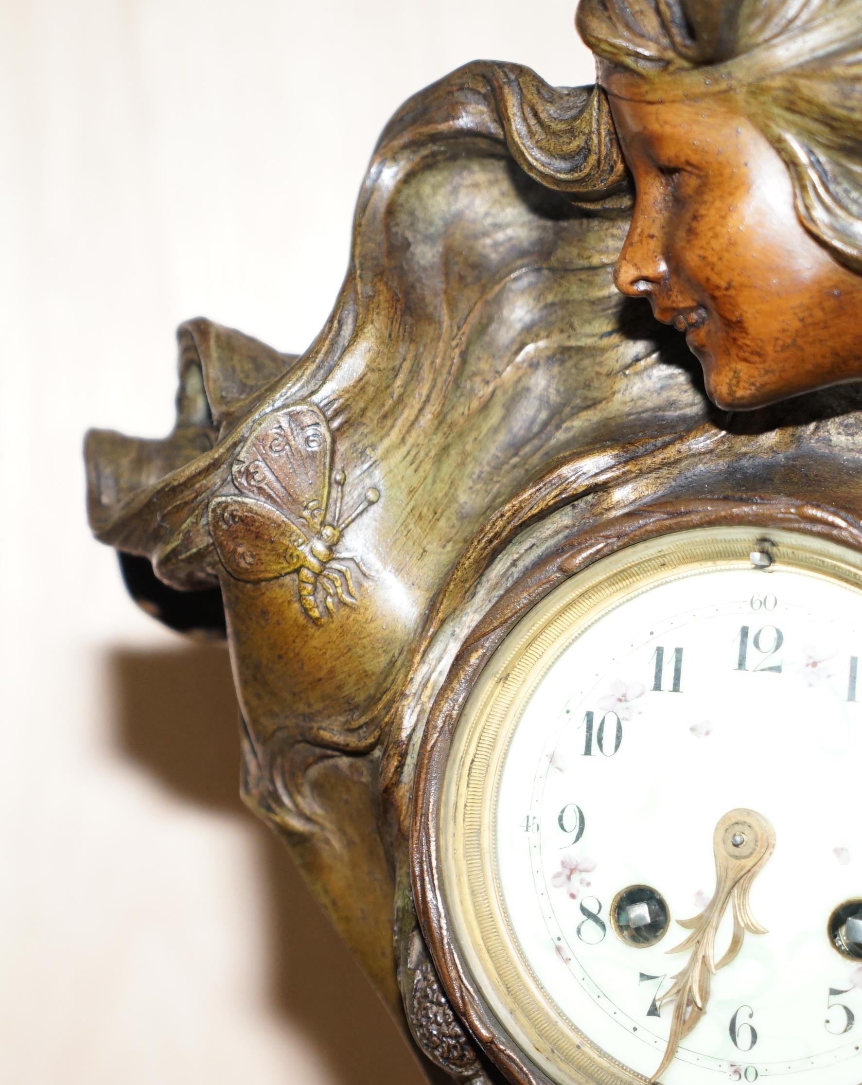 Huge Original Art Nouveau circa 1889 Cold Painted Bronzed Clock by Seth Thomas 5