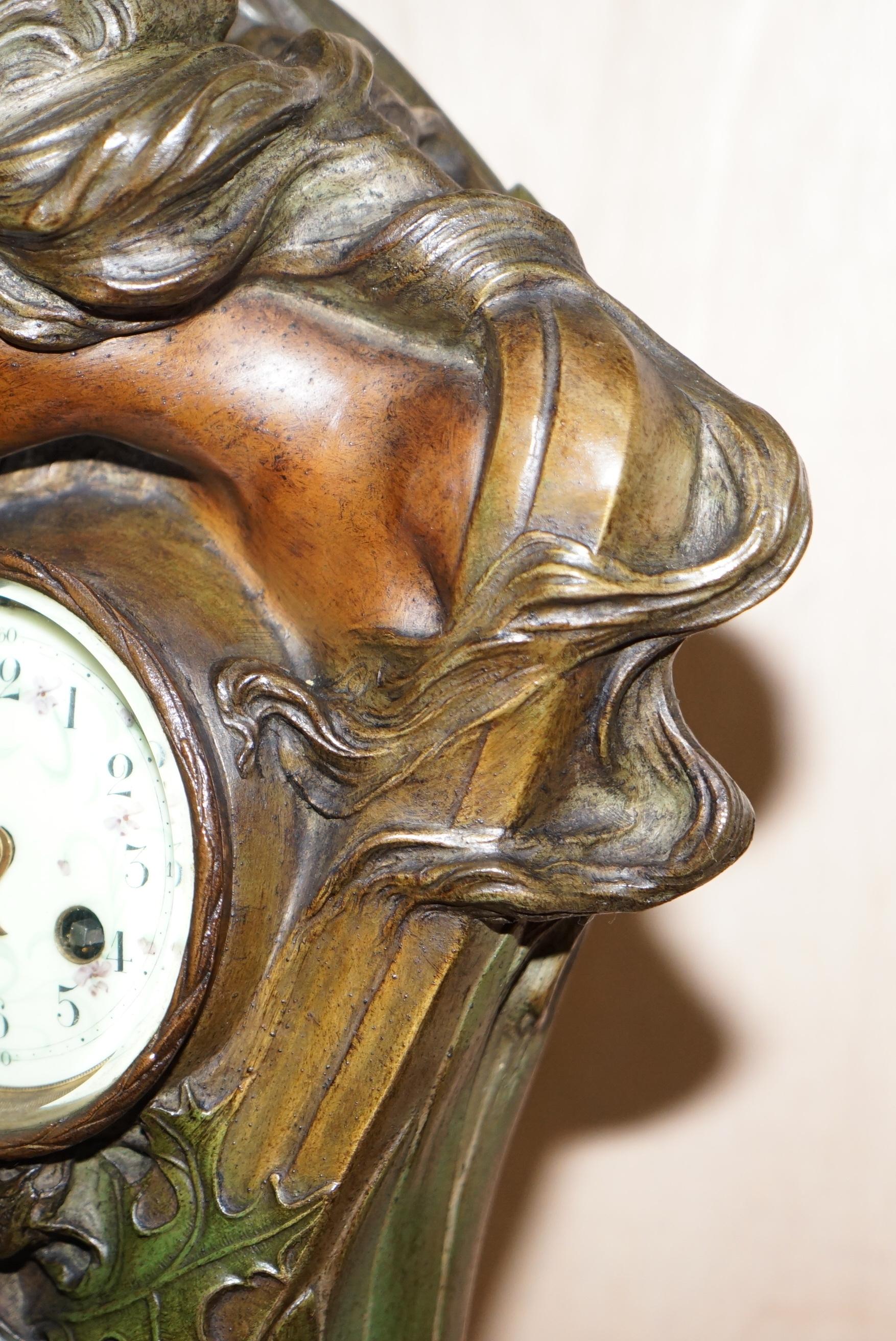 Huge Original Art Nouveau circa 1889 Cold Painted Bronzed Clock by Seth Thomas 5