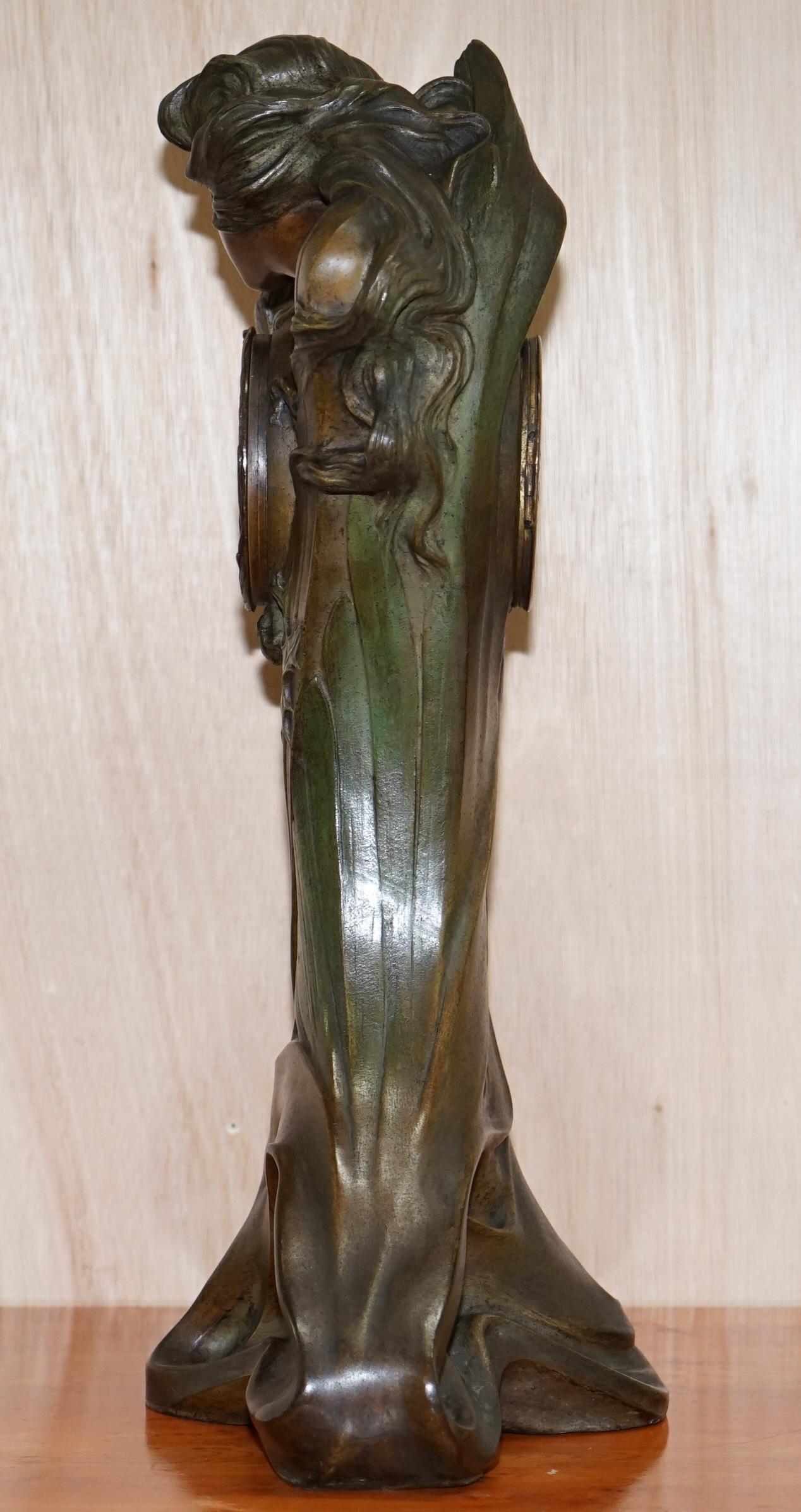 Huge Original Art Nouveau circa 1889 Cold Painted Bronzed Clock by Seth Thomas 7