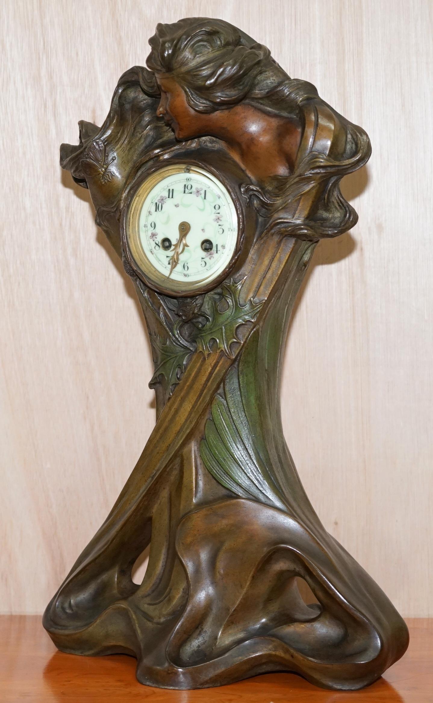 French Huge Original Art Nouveau circa 1889 Cold Painted Bronzed Clock by Seth Thomas