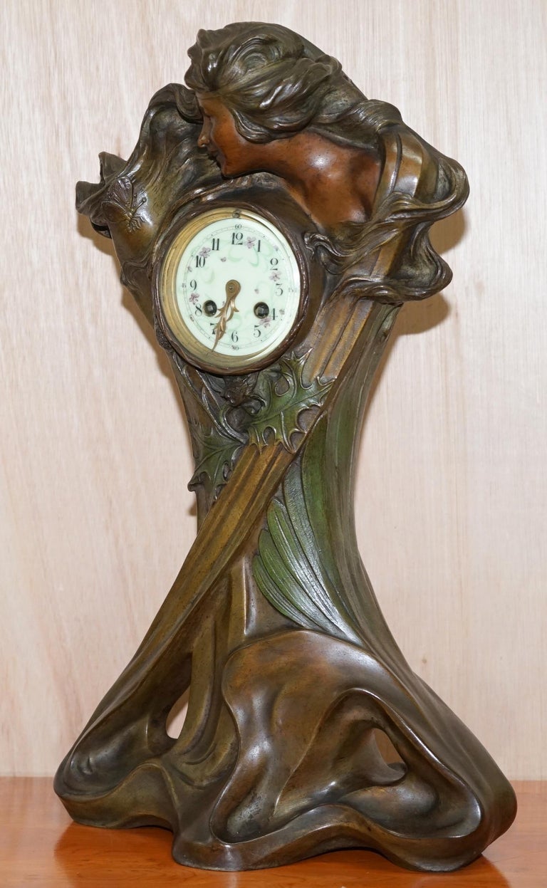 Huge Original Art Nouveau circa 1889 Cold Painted Bronzed Clock by Seth Thomas For Sale at 1stDibs