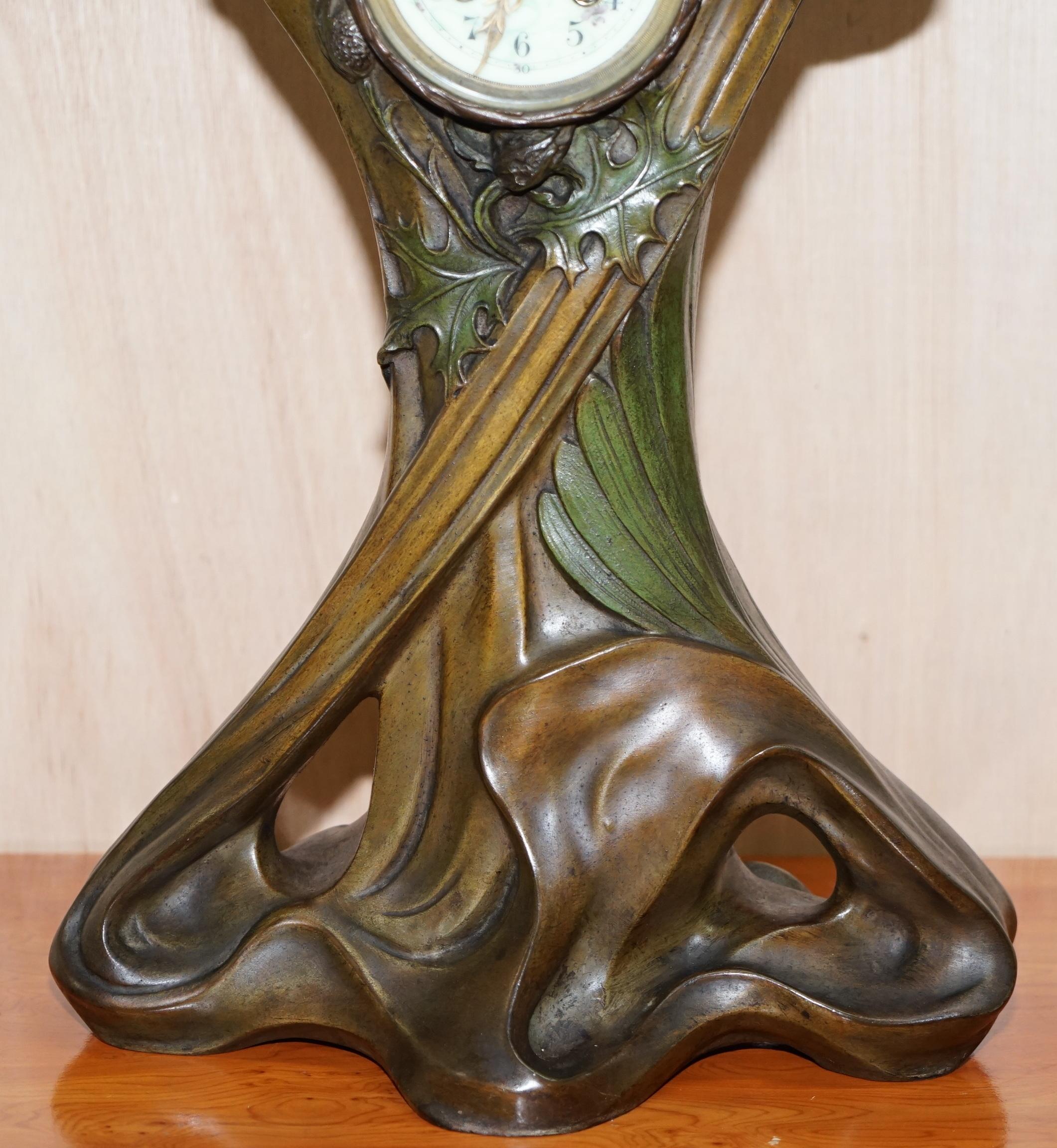 Cast Huge Original Art Nouveau circa 1889 Cold Painted Bronzed Clock by Seth Thomas