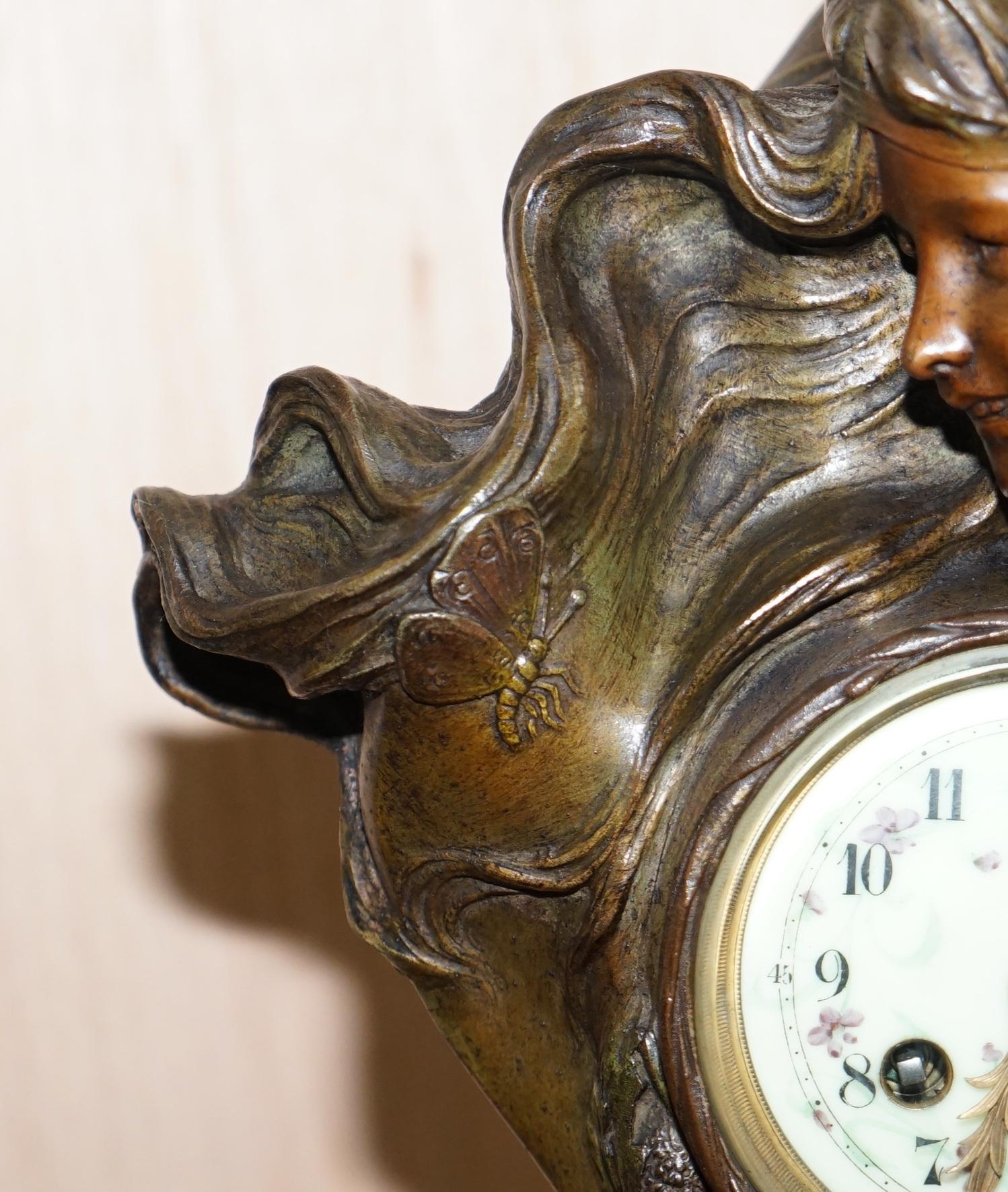 Huge Original Art Nouveau circa 1889 Cold Painted Bronzed Clock by Seth Thomas 1