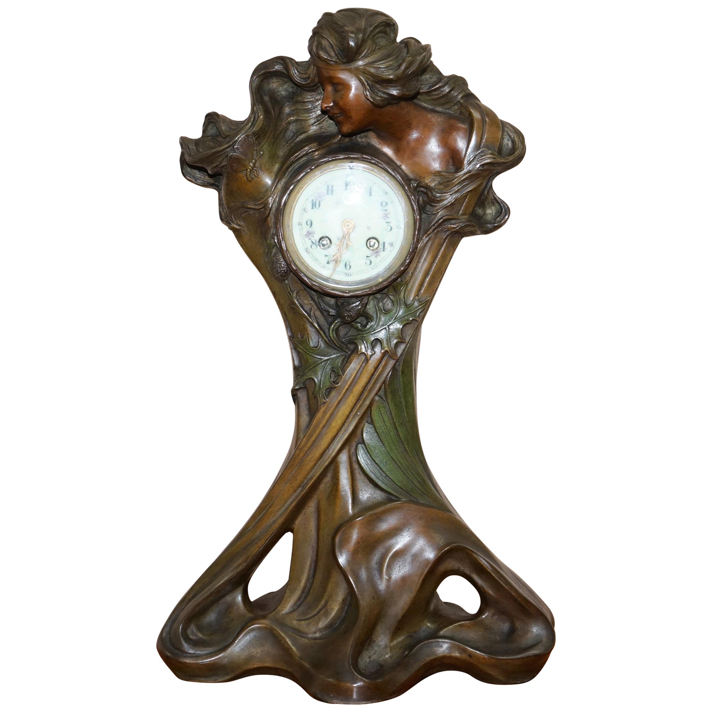 Huge Original Art Nouveau circa 1889 Cold Painted Bronzed Clock by Seth Thomas