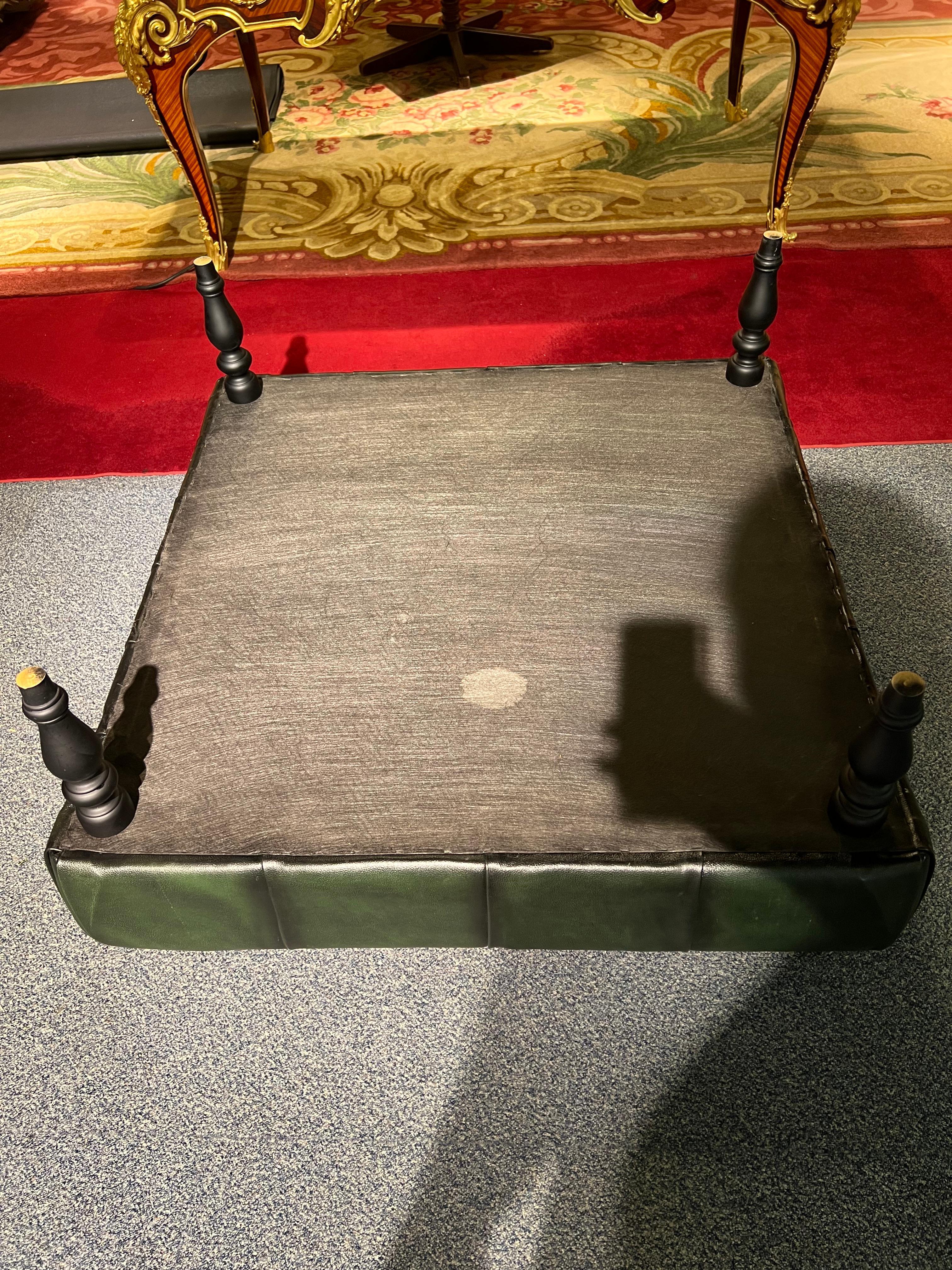 Huge Original Green Chesterfield Hand Dyed Green Leather Footstool For Sale 2