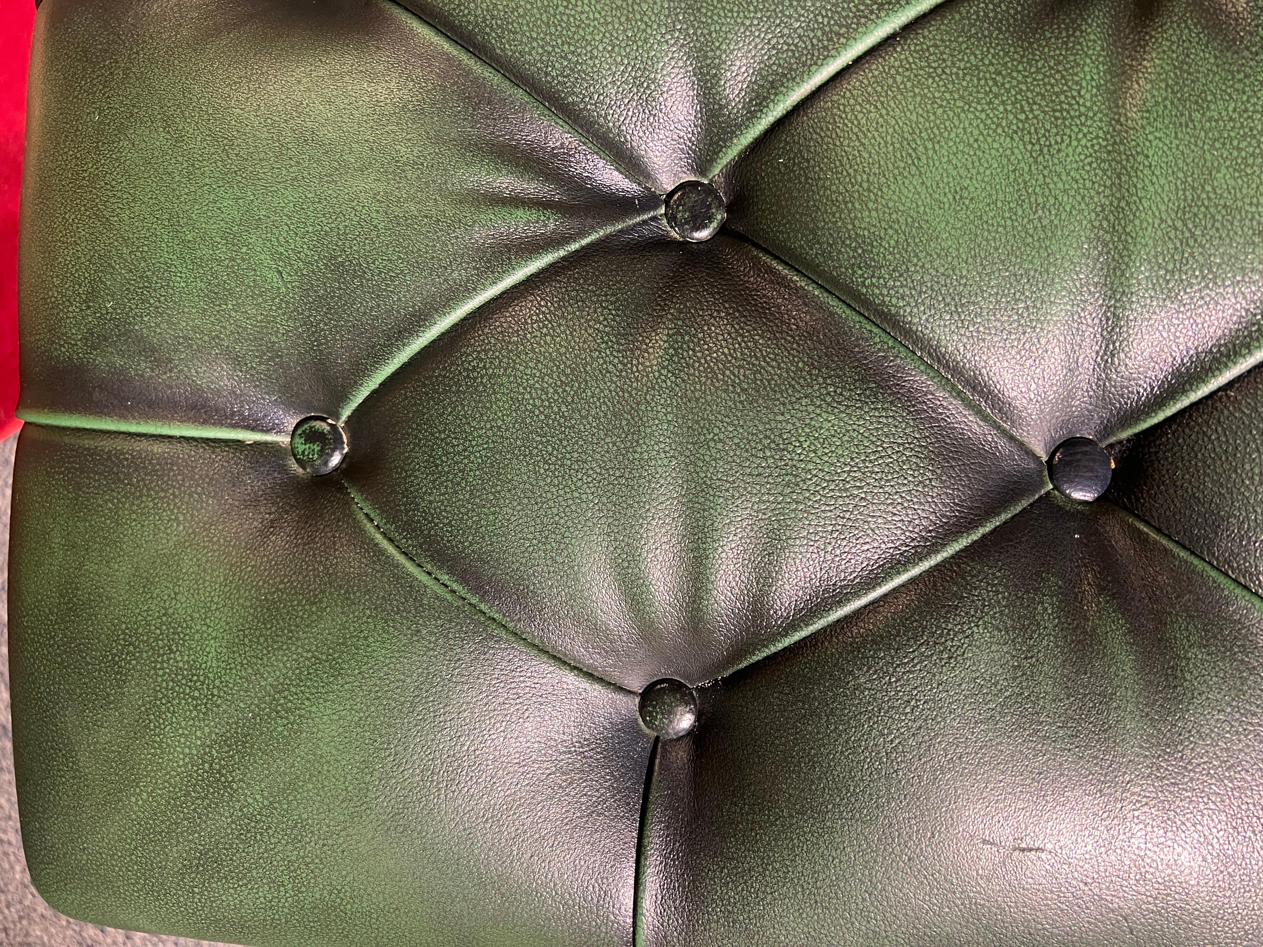 20th Century Huge Original Green Chesterfield Hand Dyed Green Leather Footstool For Sale