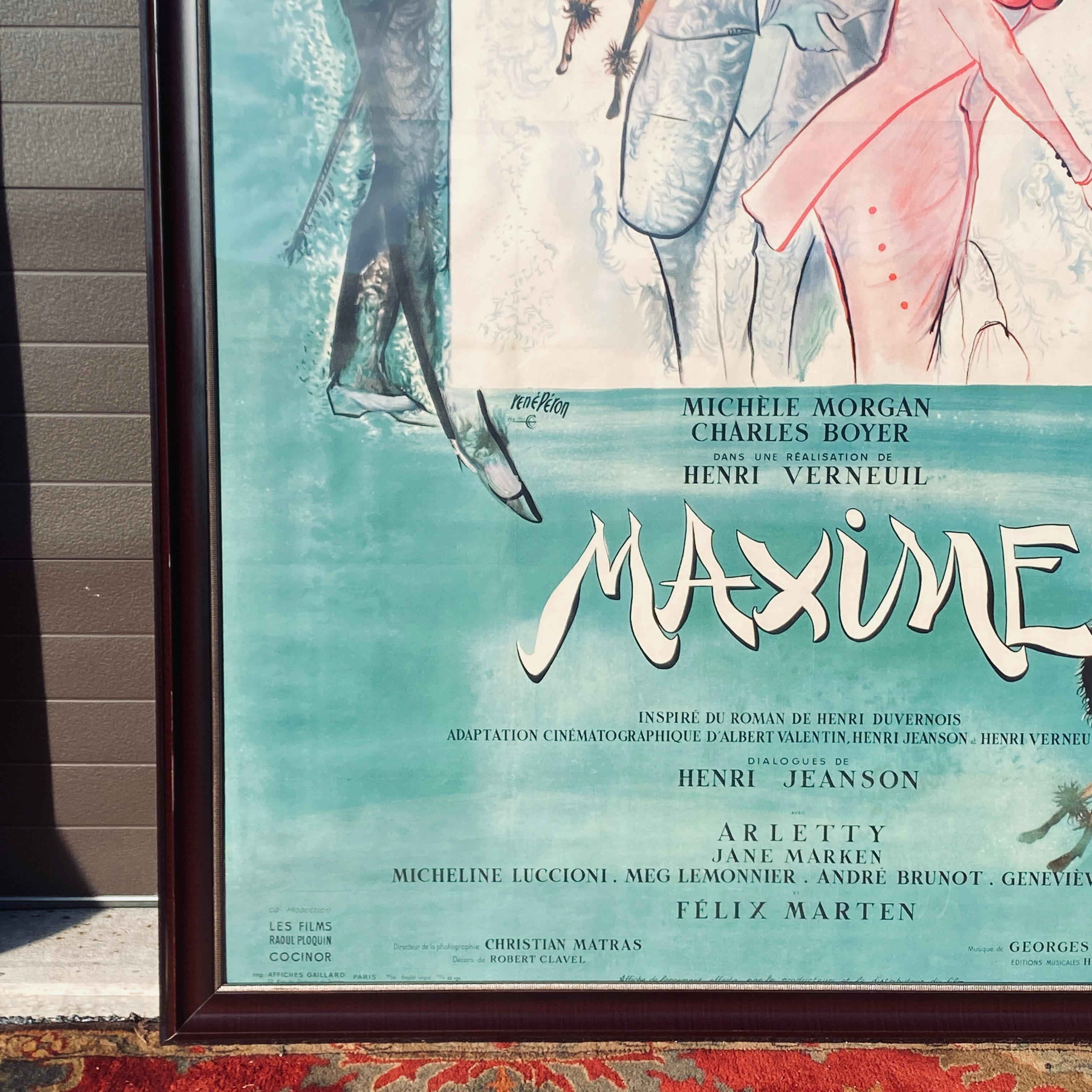 Mid-Century Modern Énorme affiche originale du film Maxime 1958 de René Péron en vente