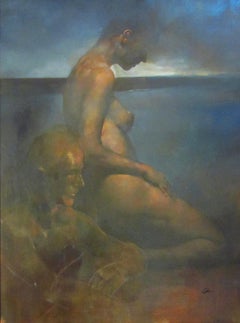 Huge Original Oil On Canvas "Contemplation" By Bill Bate, Signed And Framed Nude