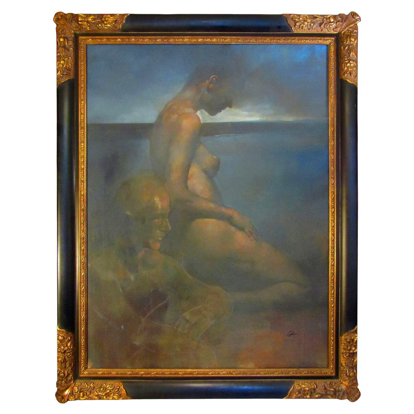 Riesige Original Öl auf Leinwand "Contemplation" von Bill Bate, signiert und gerahmt Akt im Angebot