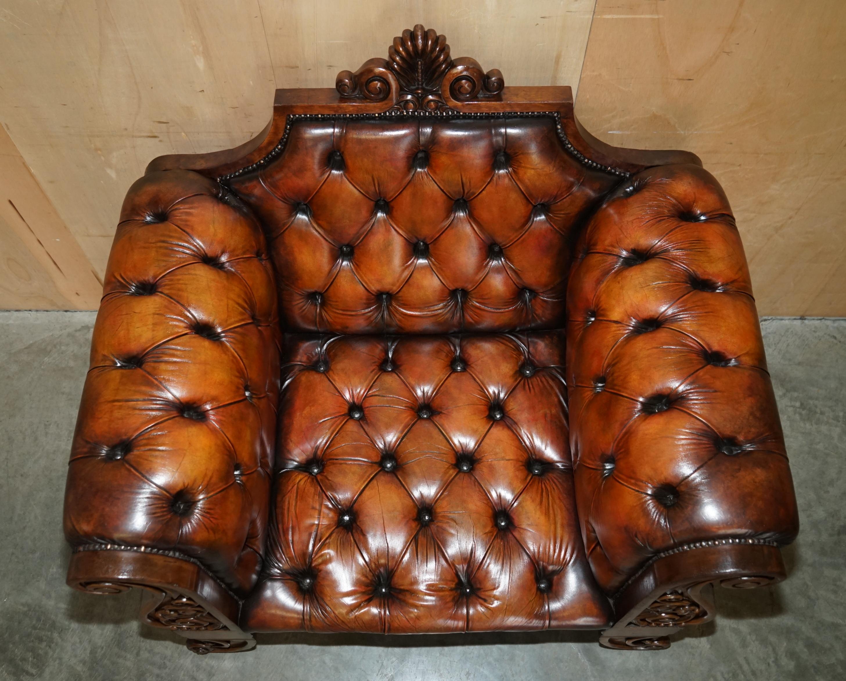 HUGE ORNATELY CARVED ANTiQUE FULLY RESTORED CHESTERFIELD KING / QUEENS ARMCHAIR For Sale 5